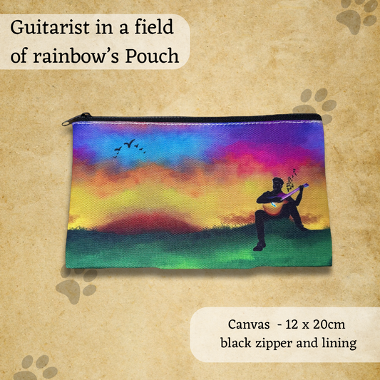 Guitarist in a field of Rainbow Pouch