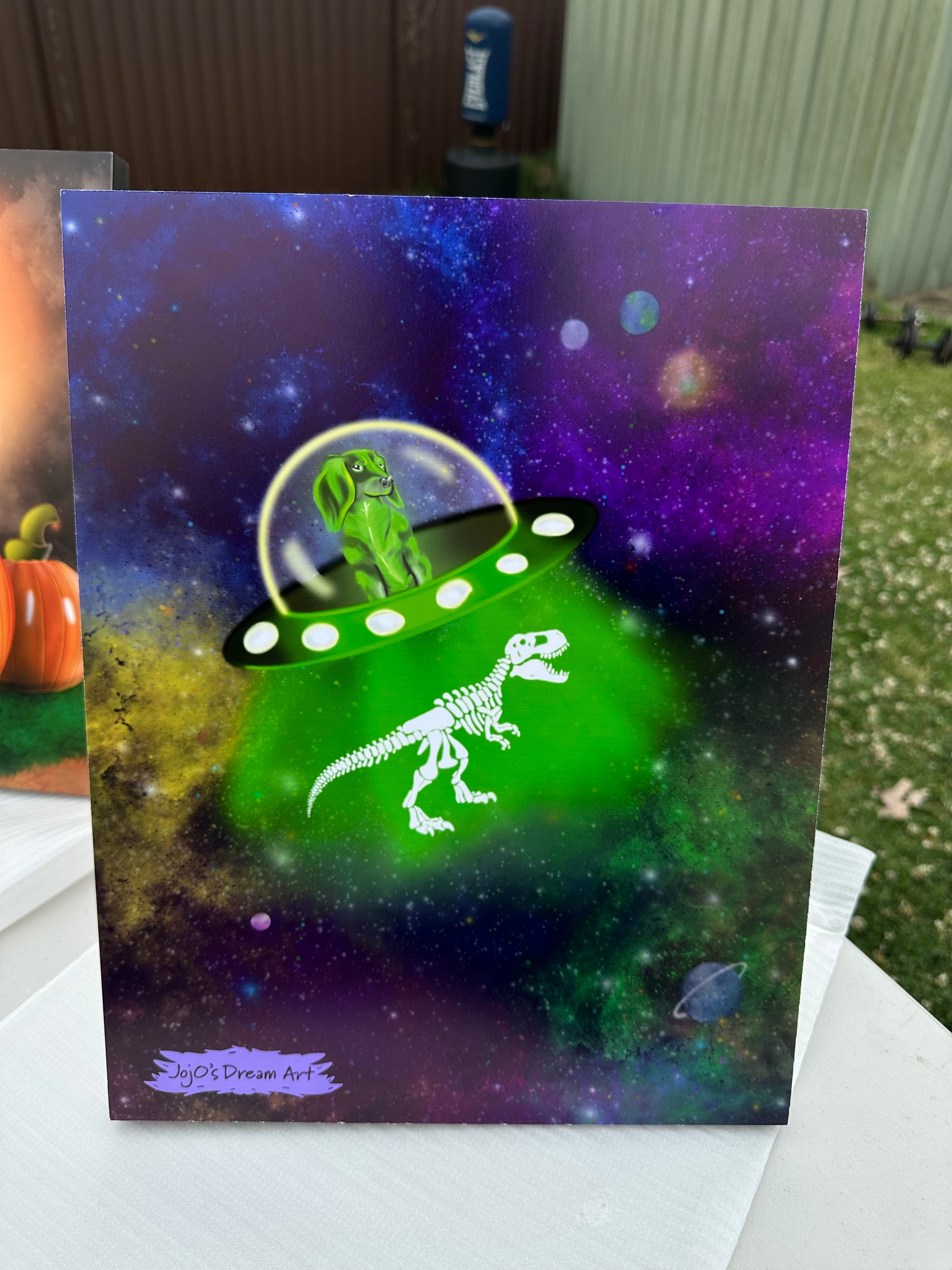 Stella the Green Dachshund metal canvas print