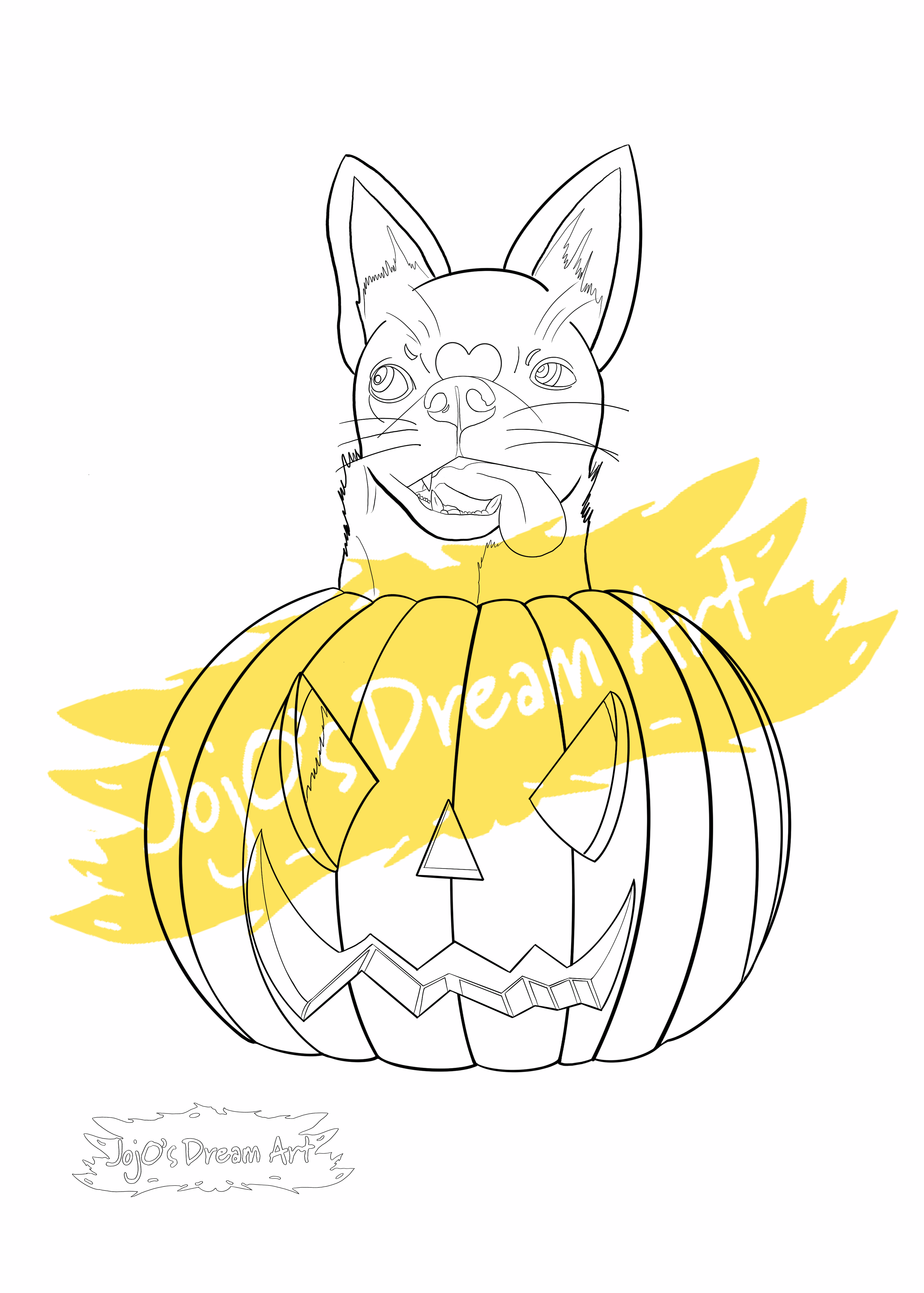 Printable Colouring in Page of A Chihuahua Sitting in a Pumpkin with a Giant Tongue Sticking out