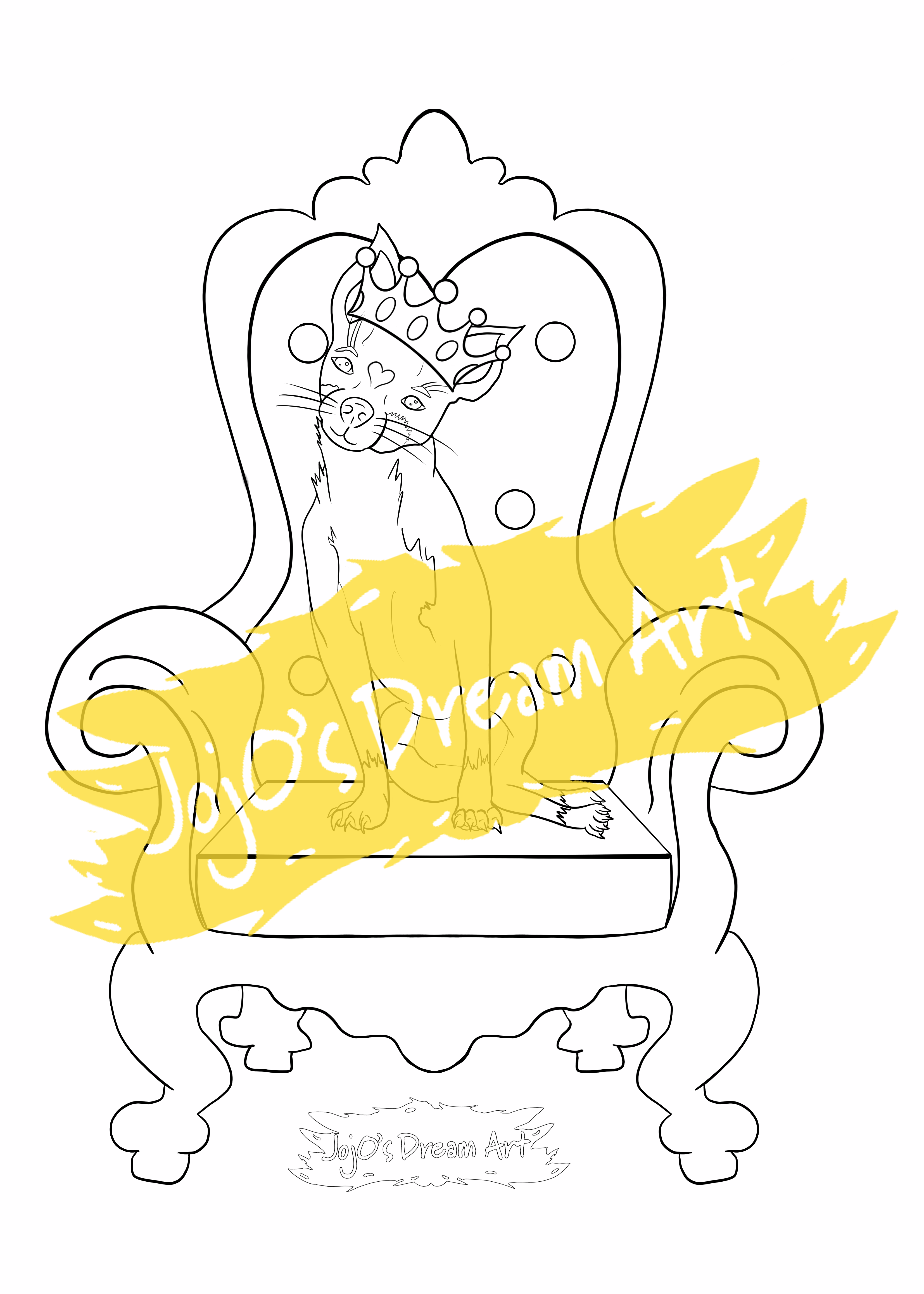 Printable Digital Colouring In Page of a Chihuahua Sitting on a throne