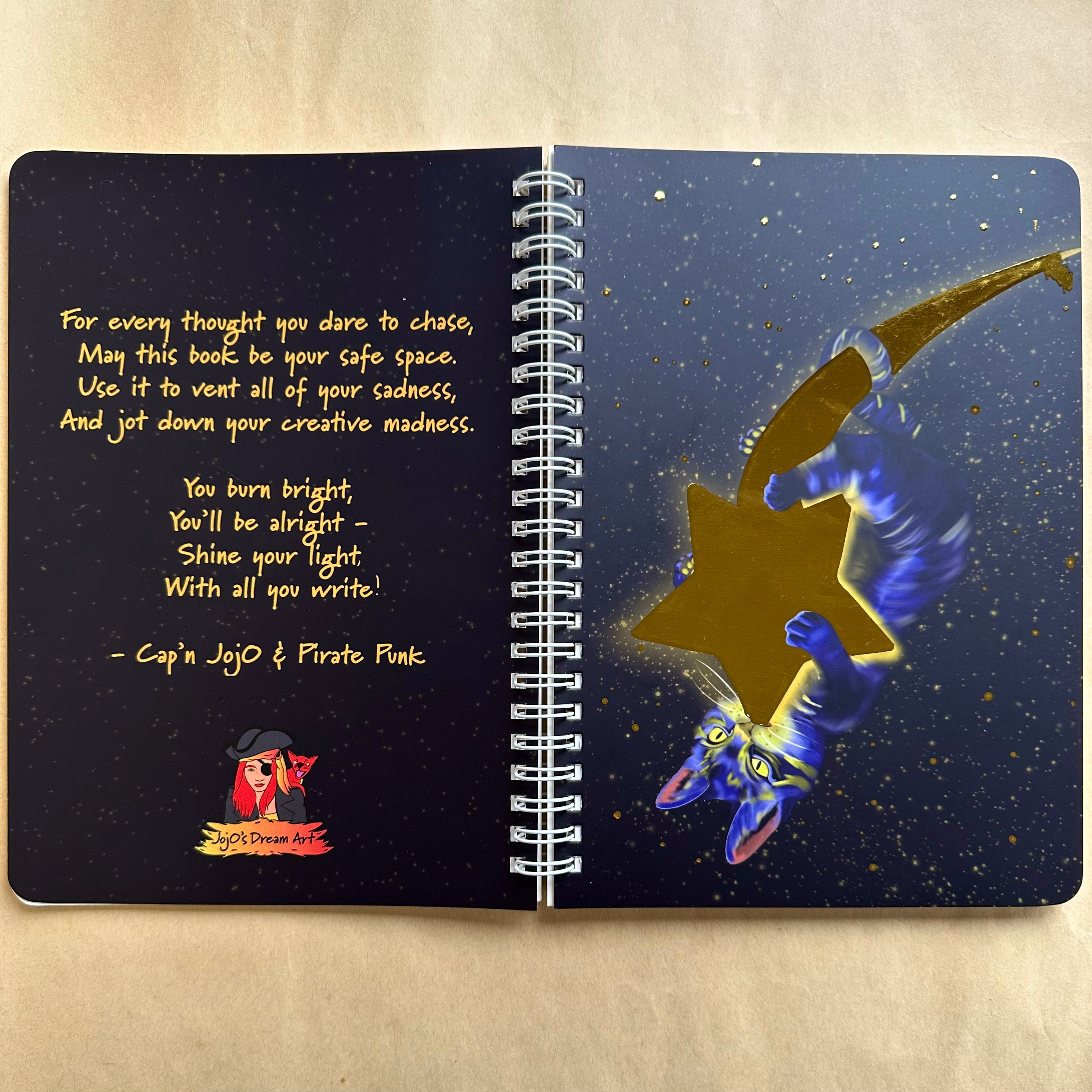 Luna the Cosmic Chaotic Cat Foil A5 Spiral Notebook