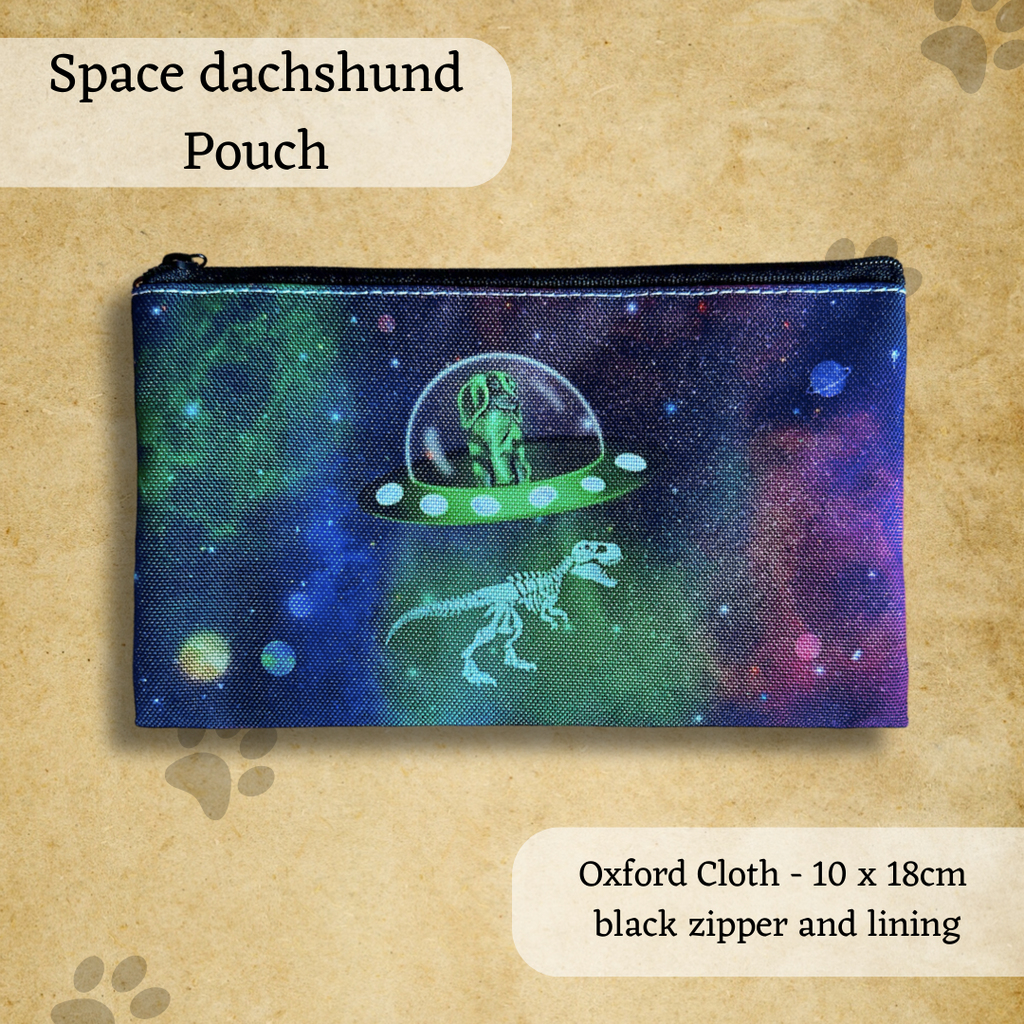Dachshund Stella The Space Dog abducting Dinosaur Bones Pouch