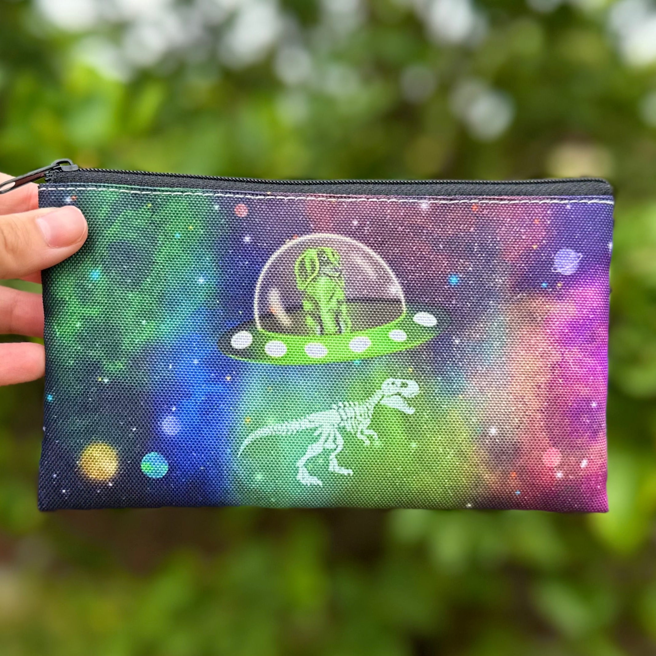 Dachshund Stella the Space Dog abducting Dinosaur Bones Pouch/Pencil Case
