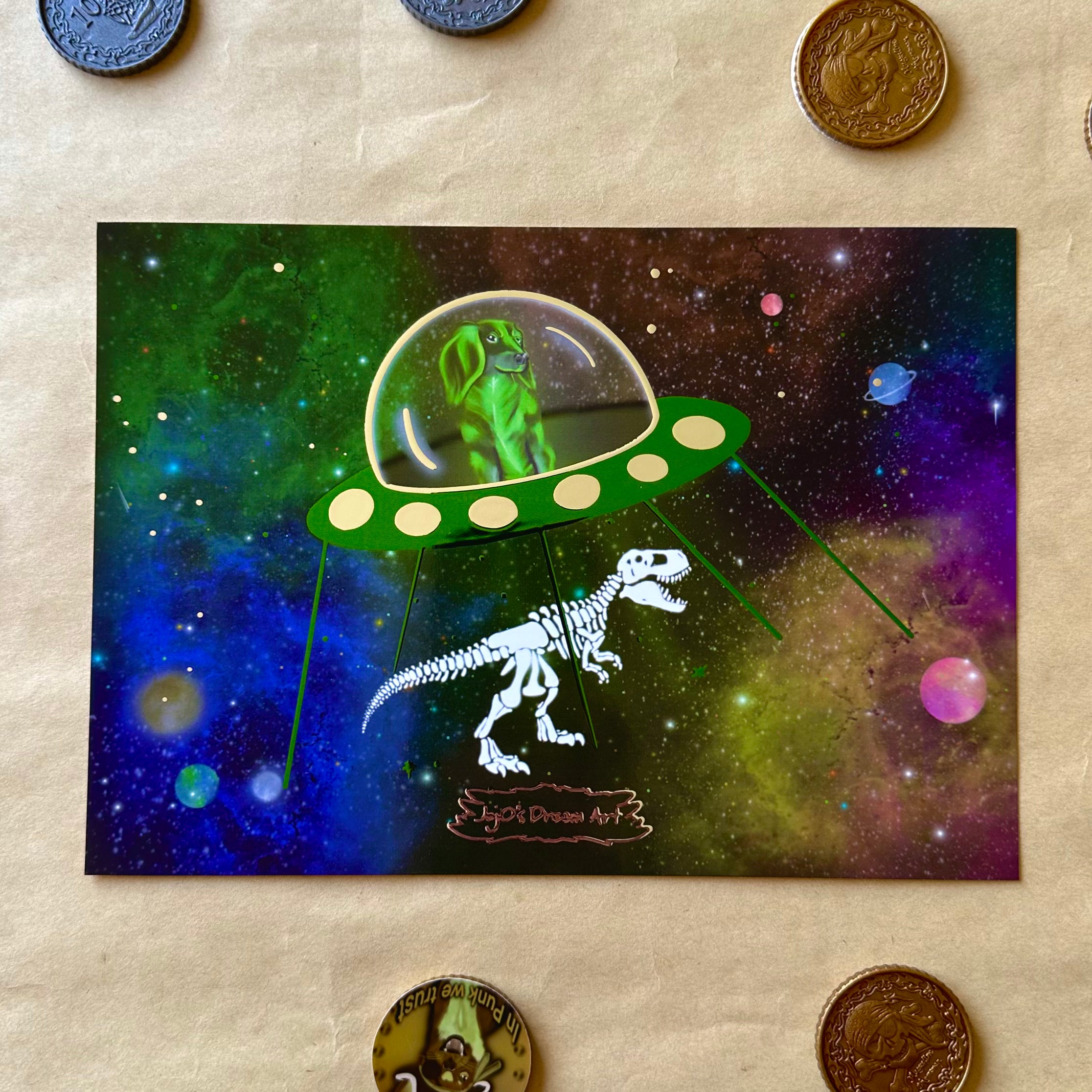 Stella the Space Dachshund A5 Foil Print