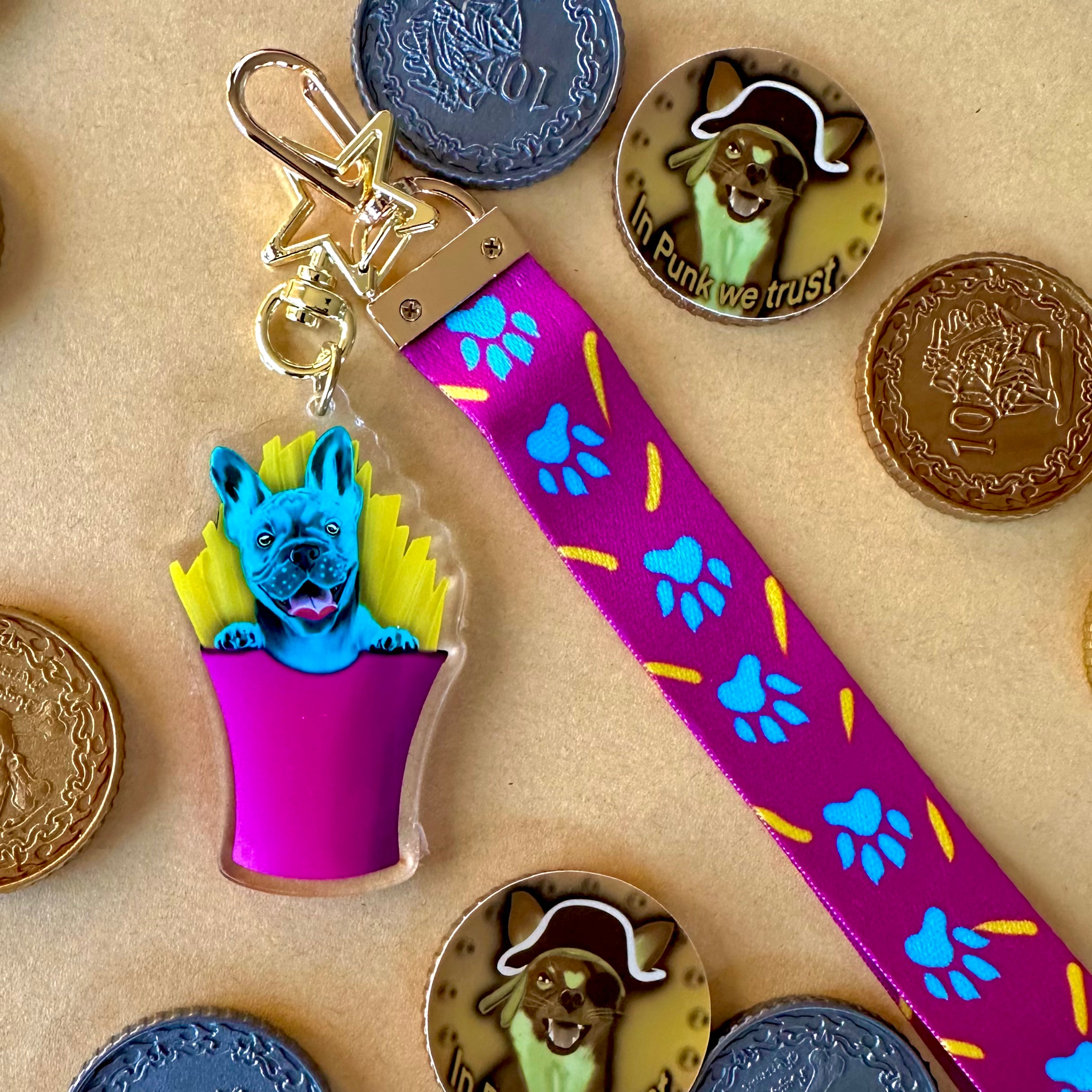 Frankie the French Bulldog Fries Acrylic Keychain or Lanyard!