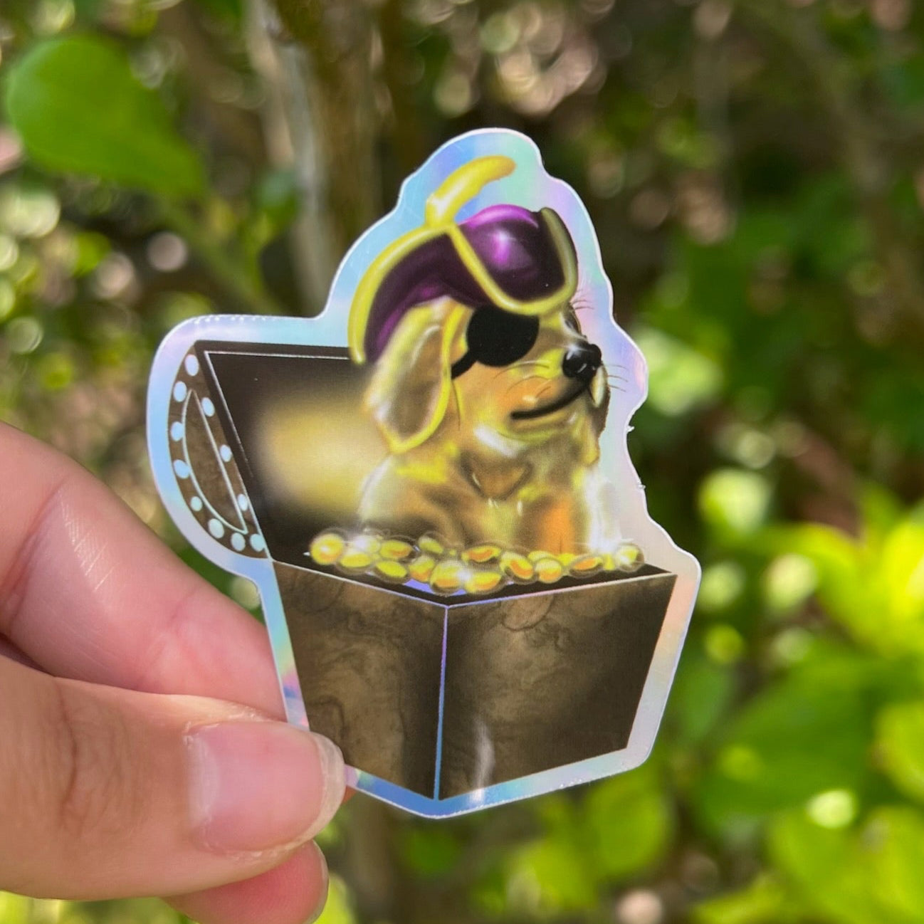 Golden Retriever Treasure Dog Holographic Sticker