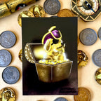 Pirate Golden Retriever in a Treasure Chest Postcard surrounded by Pirate treausre