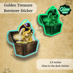 Golden Treasure Dog sitting in a pile of treasure Glow in the Dark Sticker