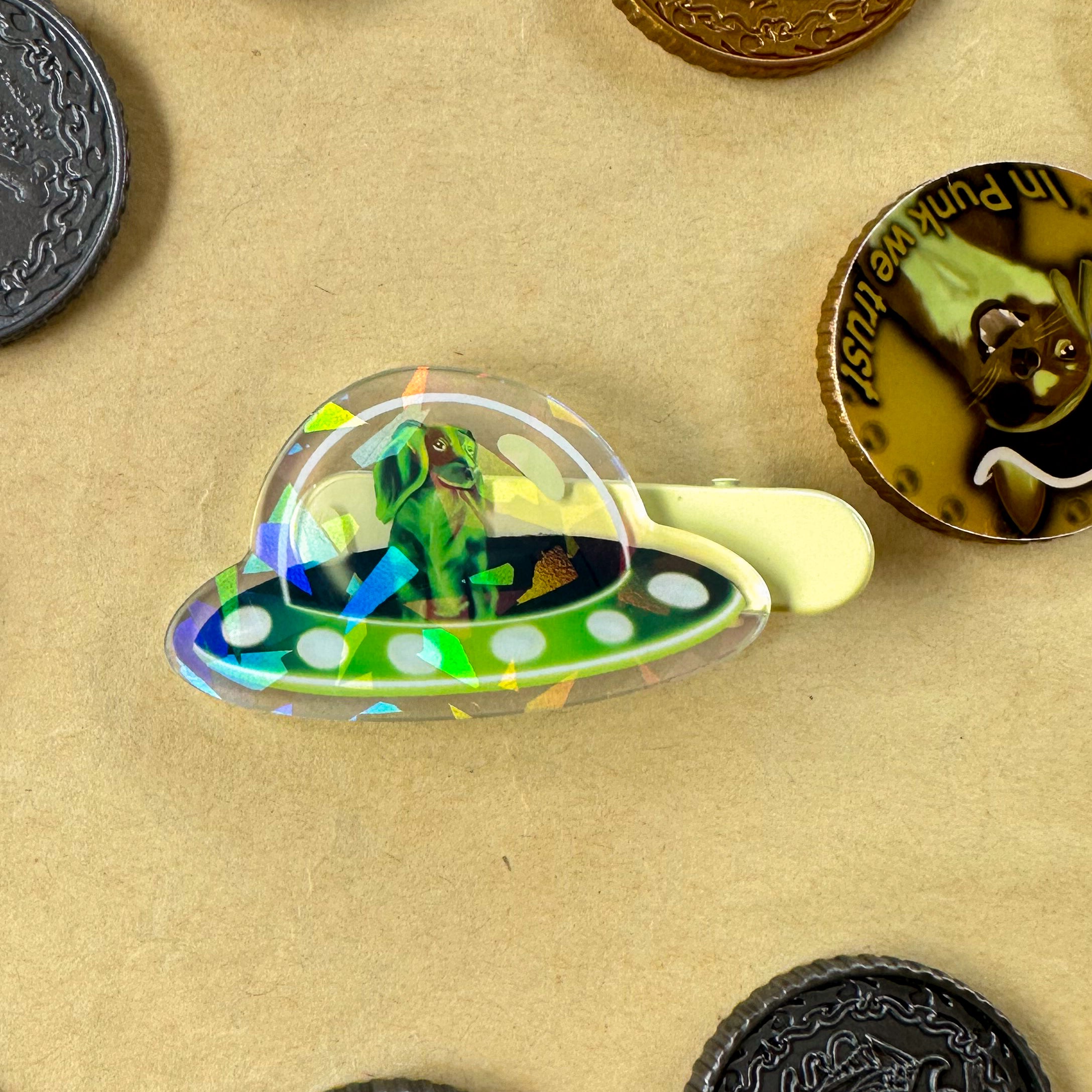 Stella the Space Dachshund 2" Holographic Acrylic Clip