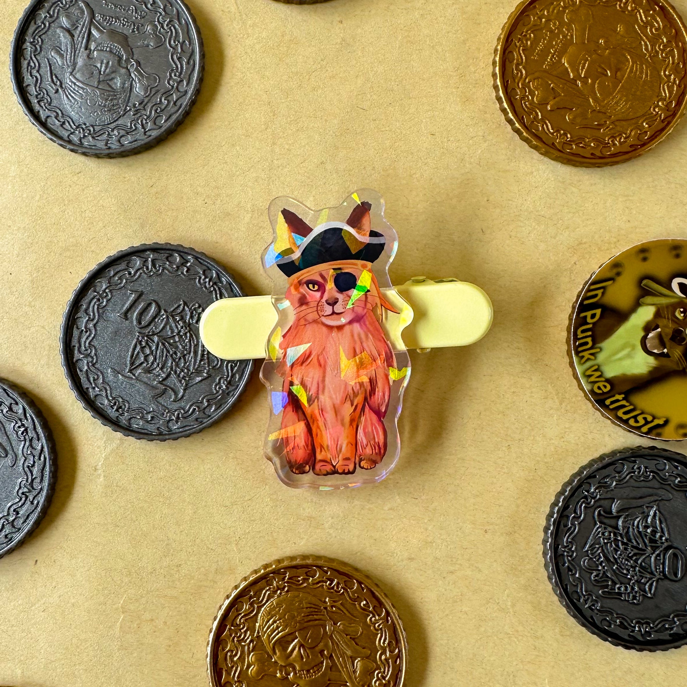 Captain Purrrl the Pirate Cat  2" Holographic Acrylic Clip