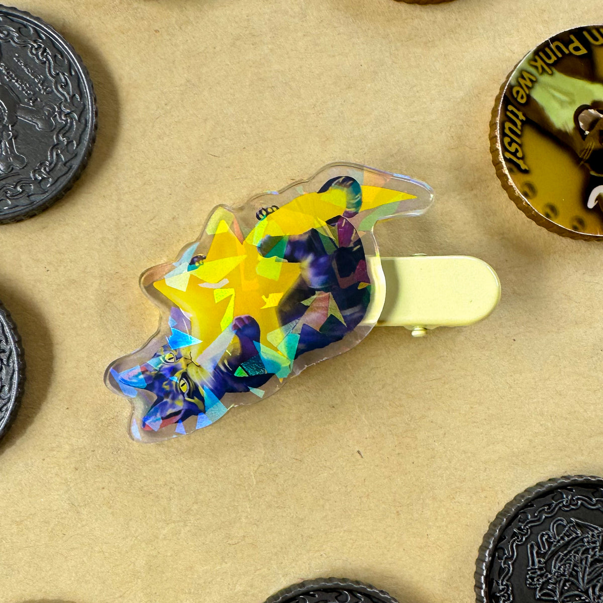 Luna The Cosmic Chaotic Cat 2" Holographic Acrylic Clip