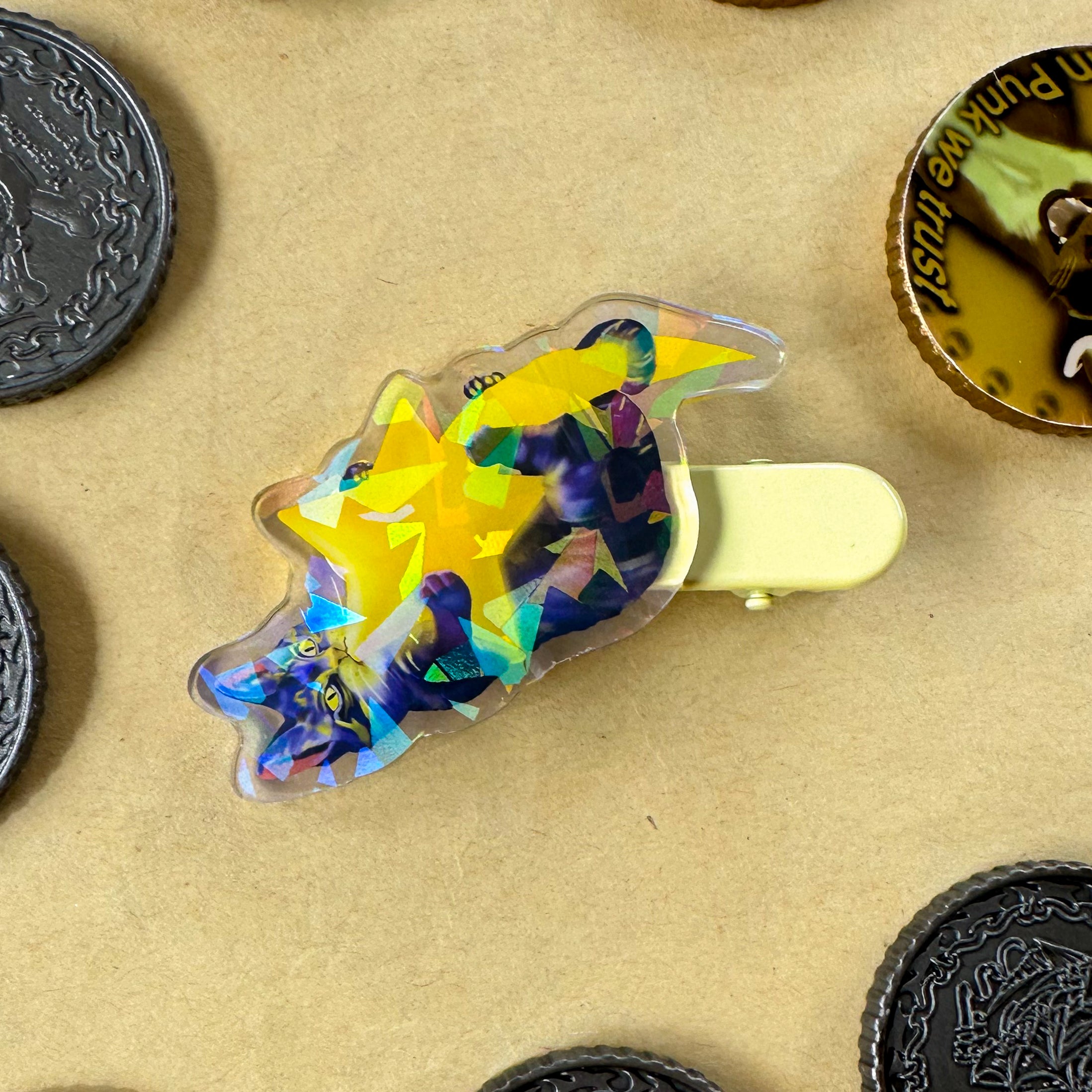 Luna The Cosmic Chaotic Cat 2" Holographic Acrylic Clip