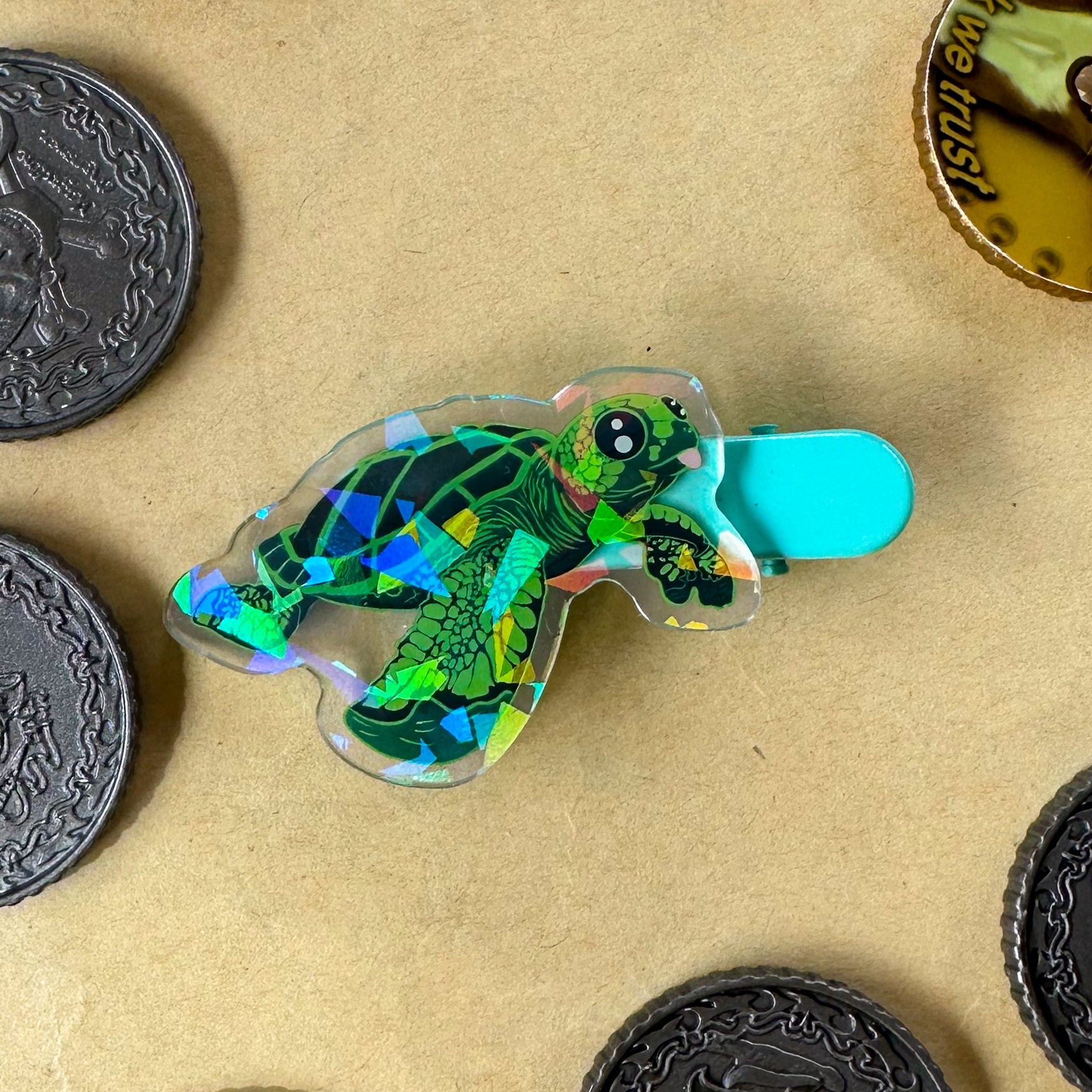 Taco the Turtle 2" Holographic Acrylic Clip