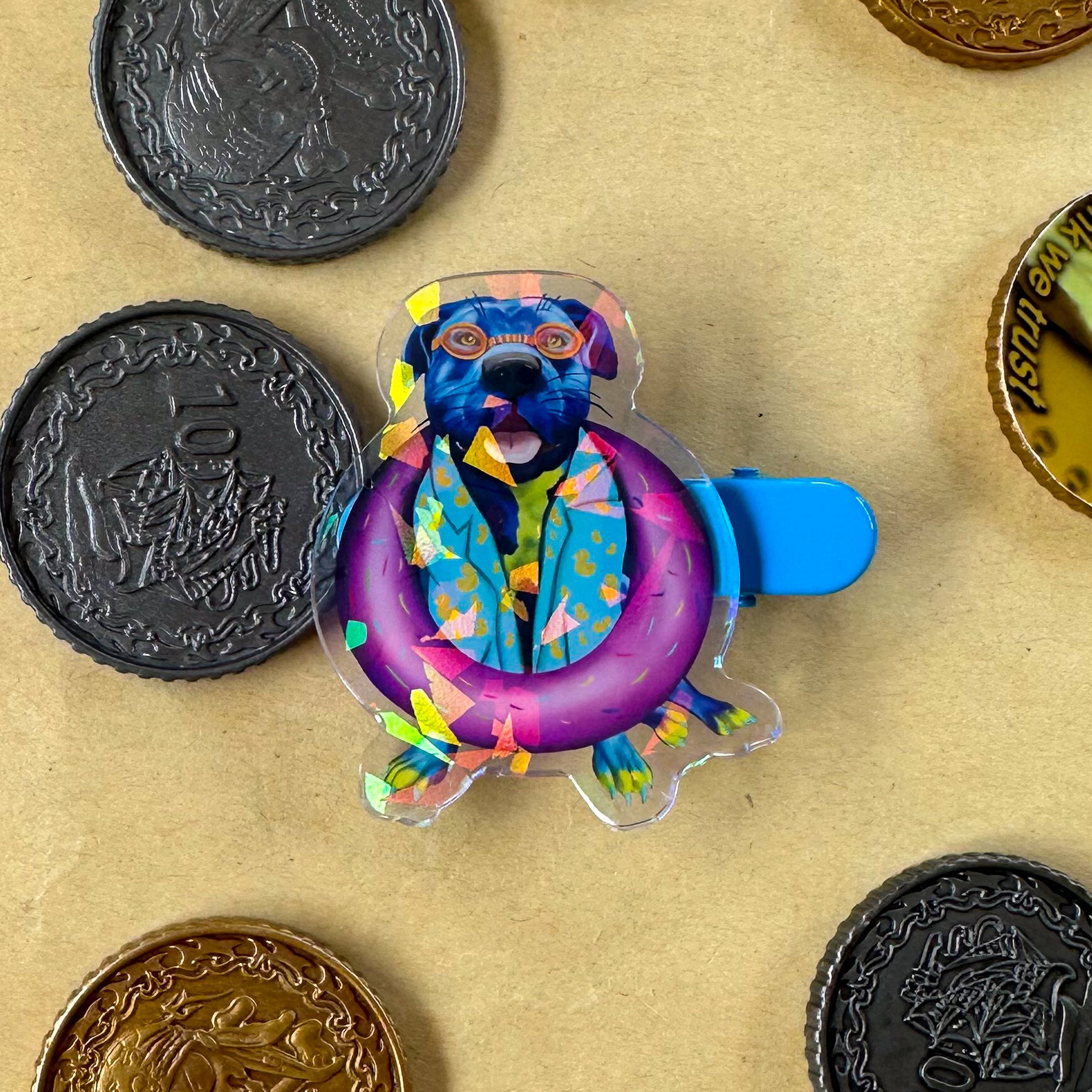 Paul the Pawty Pup 2" Holographic Acrylic Clip