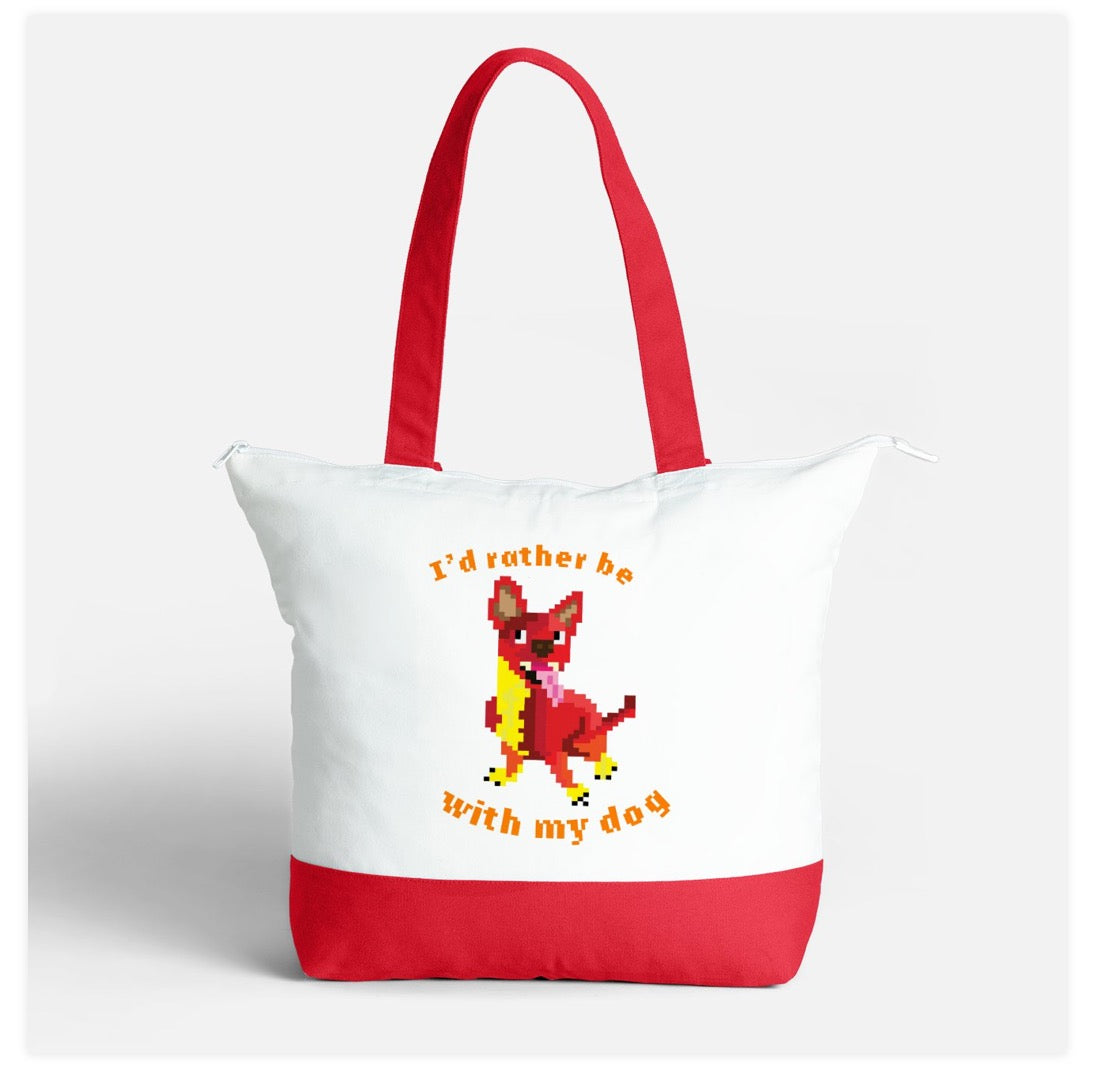 "I’d rather be with my dog" Chihuahua Large Tote Bag
