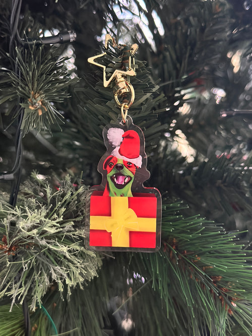Cheeky Chihuahua Christmas Present Keychain