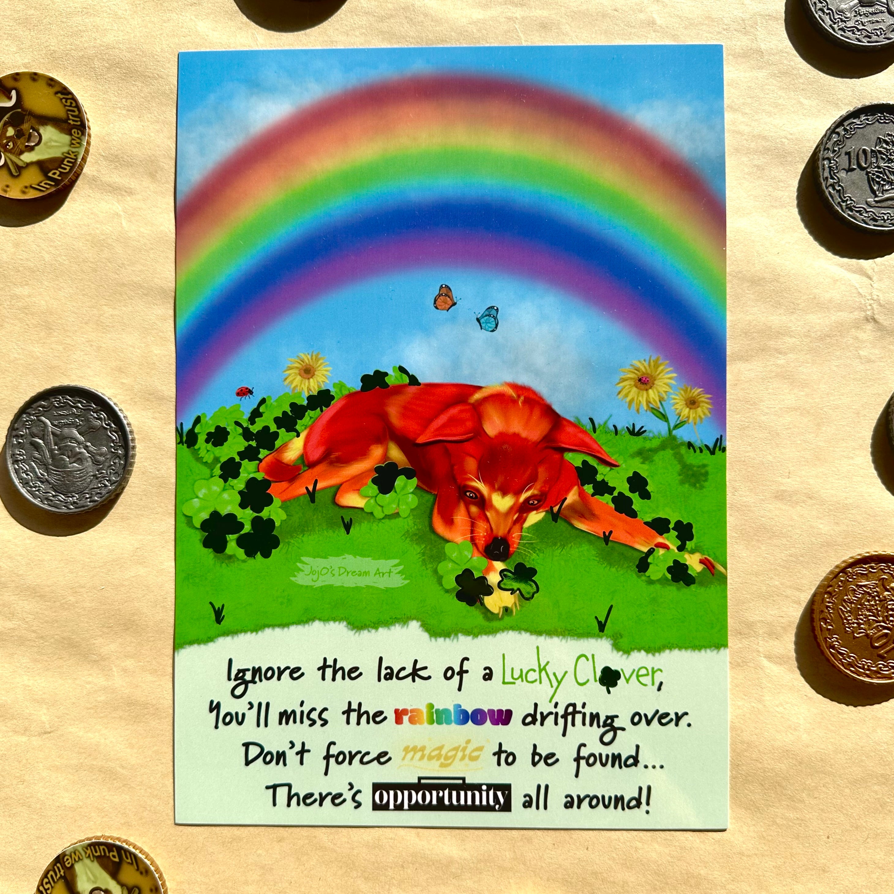 Punk looking for Clovers A5 Green Foil Print