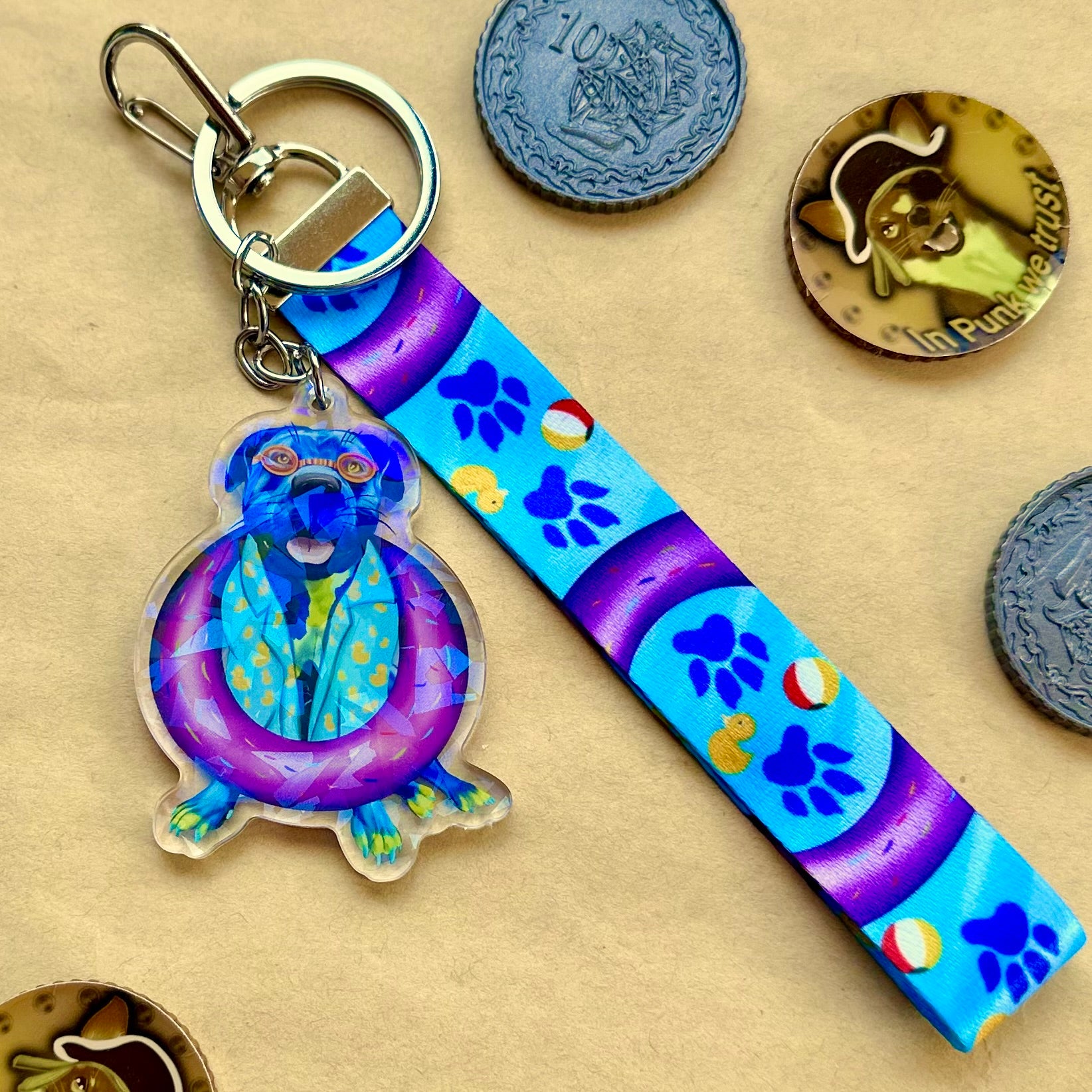 Paul the Pawty Pup Blue Staffy Lanyard