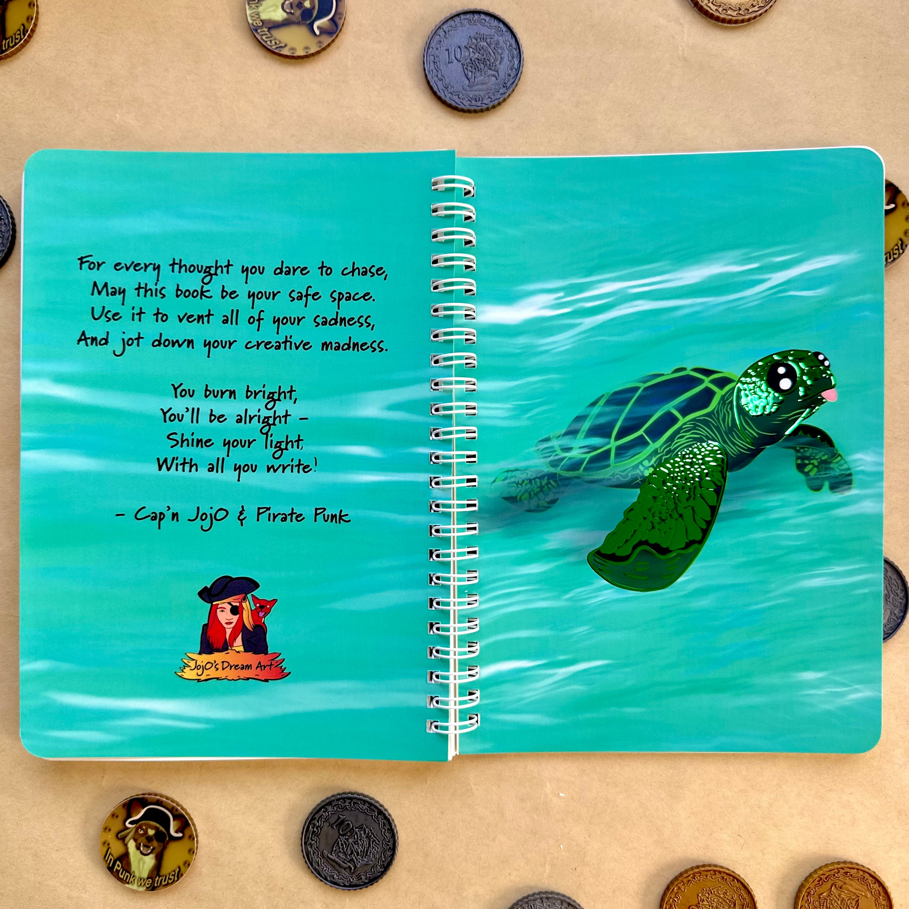 Taco the Turtle Green Foil A5 Spiral Notebook