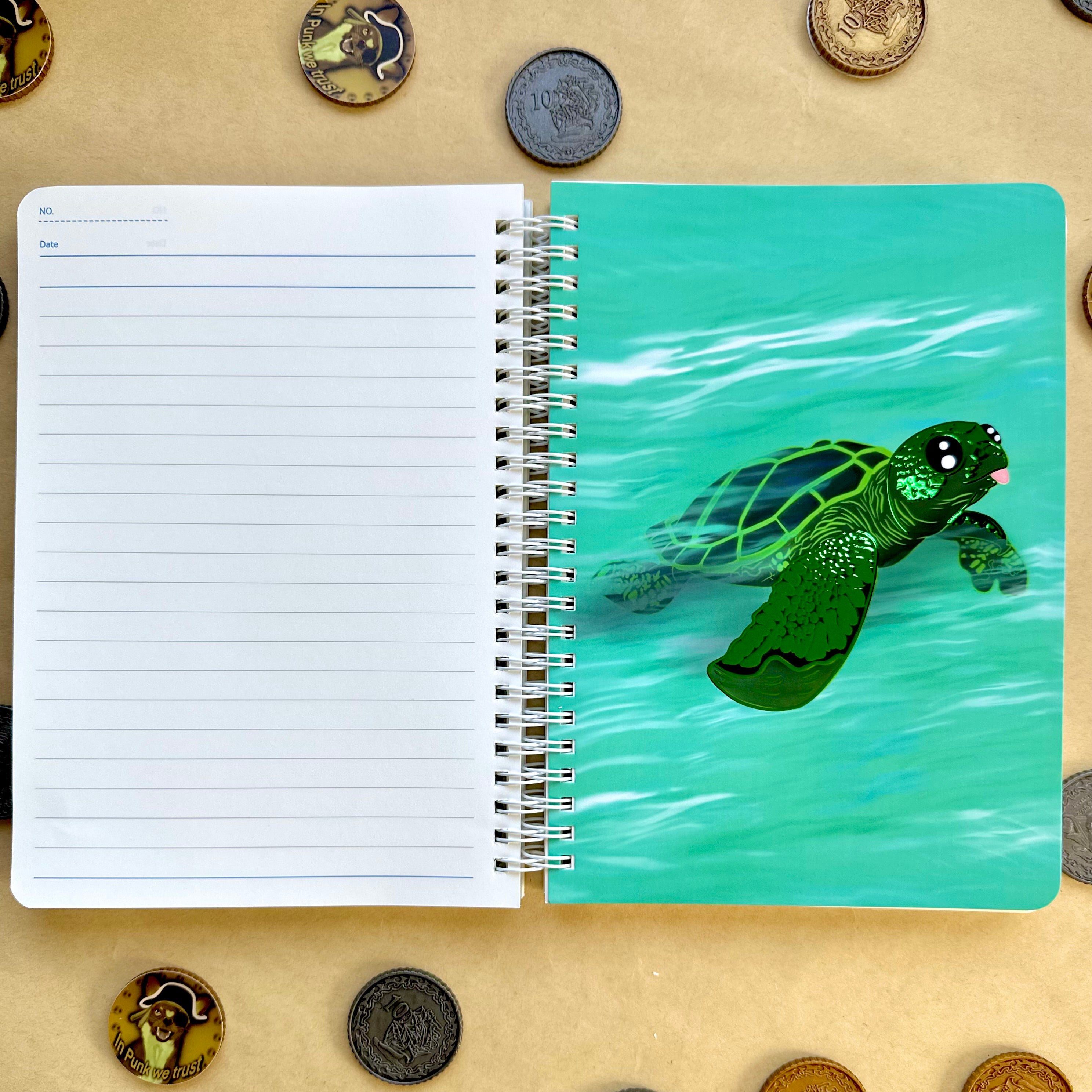 Taco the Turtle Green Foil A5 Spiral Notebook