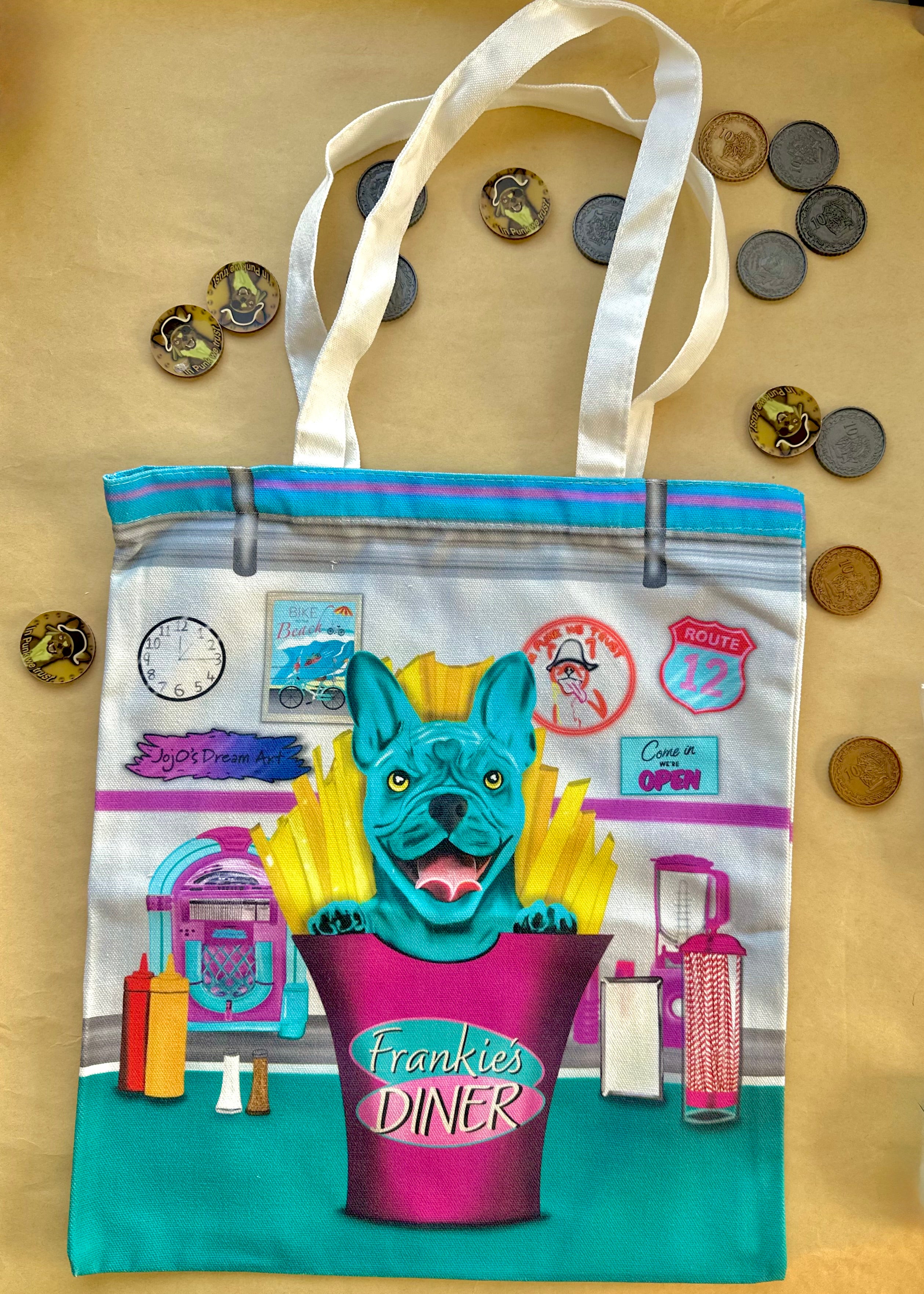 Frankie the French Bulldog Fries Tote Bag