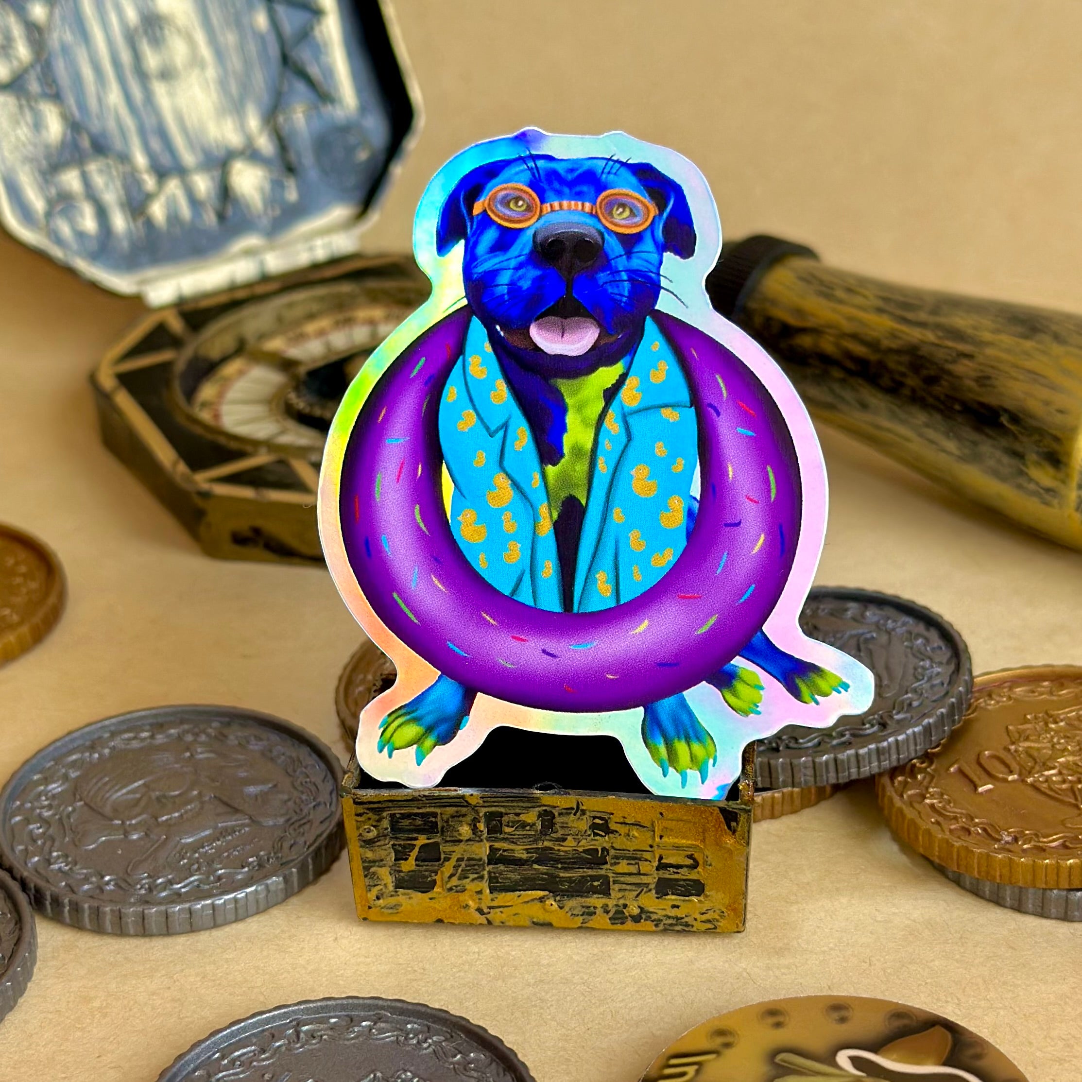 Paul the Pawty Pup Blue Staffy Holographic Sticker