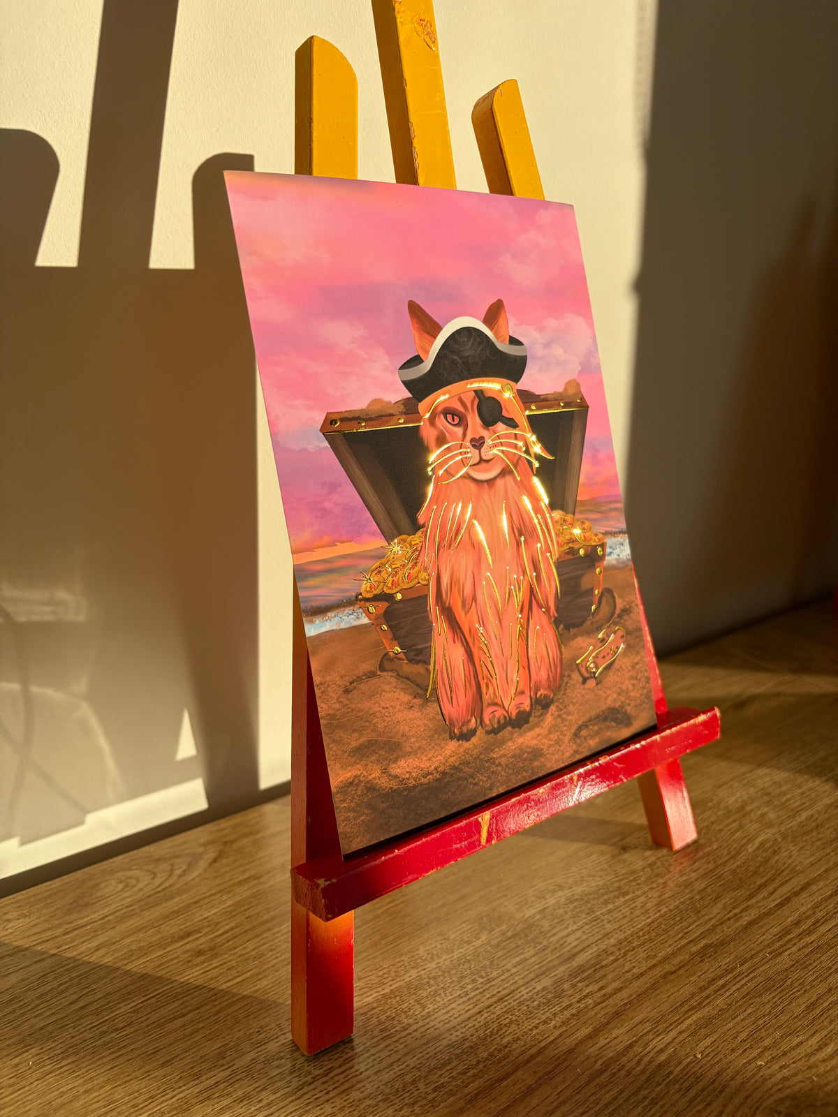 Captain Purrl the Pirate Cat A5 Gold Foil Art Print!