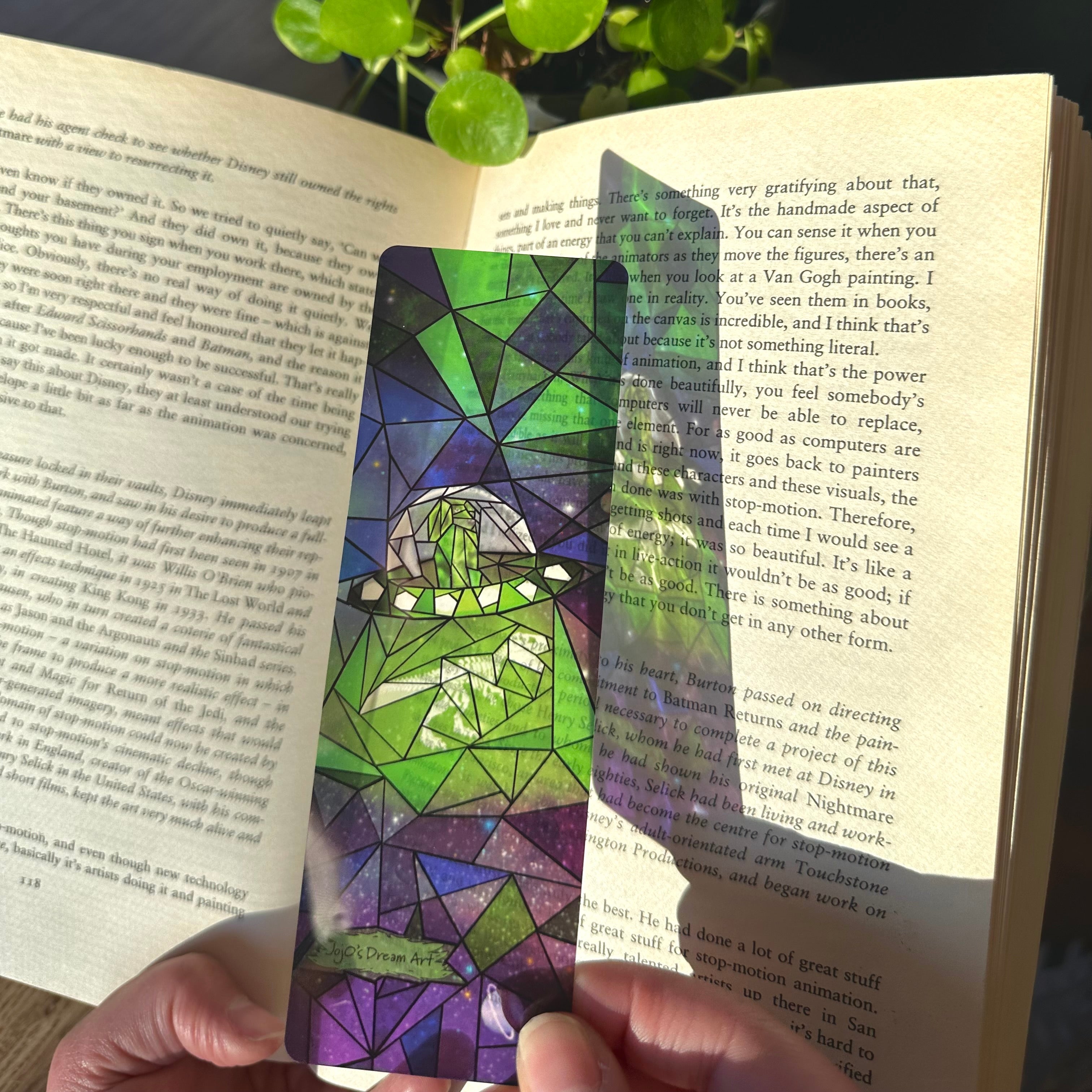 Stella the Space Dachshund Stained Glass Inspired Transparent Bookmark