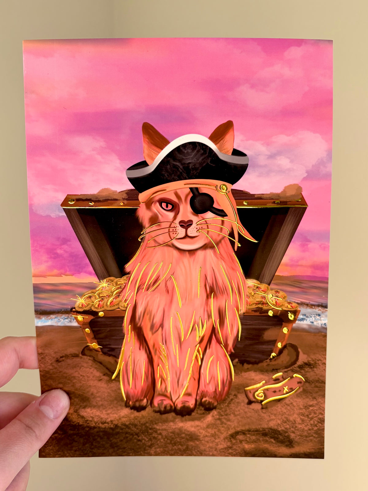 Captain Purrl the Pirate Cat A5 Gold Foil Art Print!