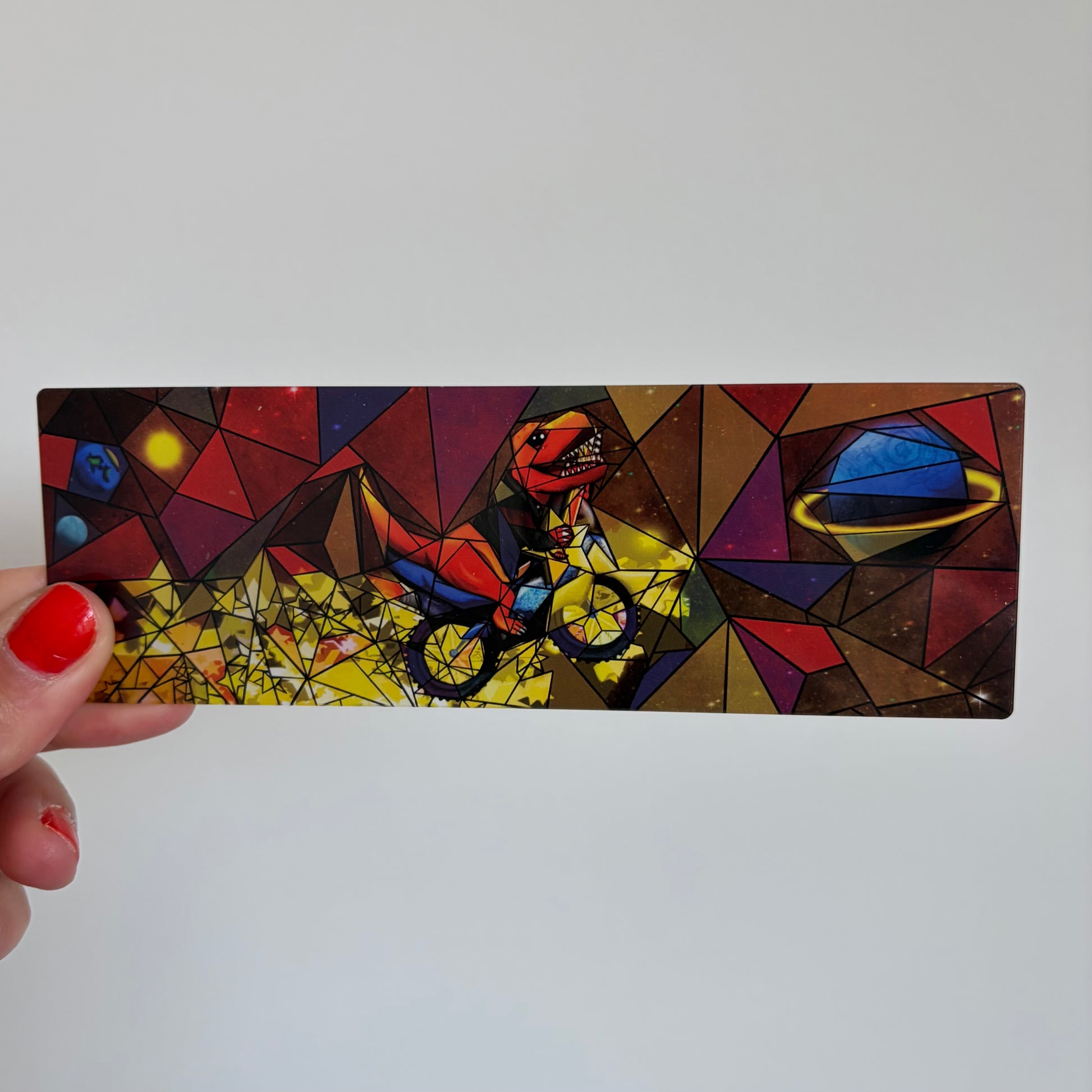 Rex the Dinostar Stained Glass Inspired Transparent Bookmark
