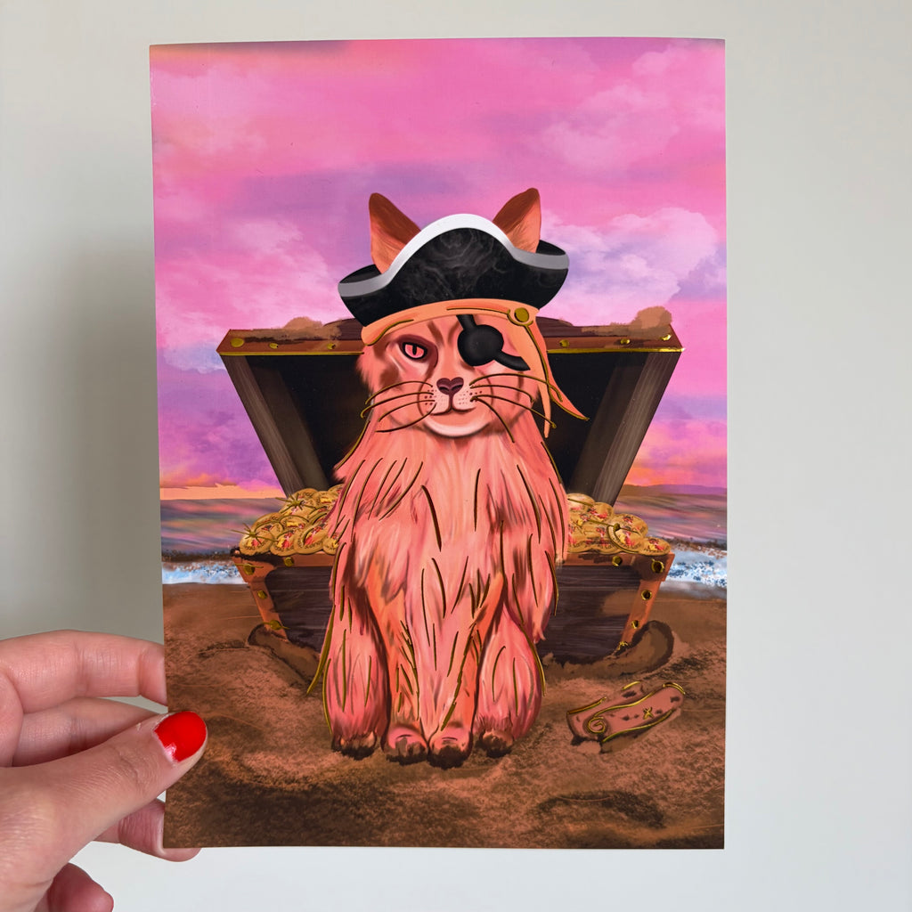 Captain Purrl the Pirate Cat A5 Gold Foil Art Print!