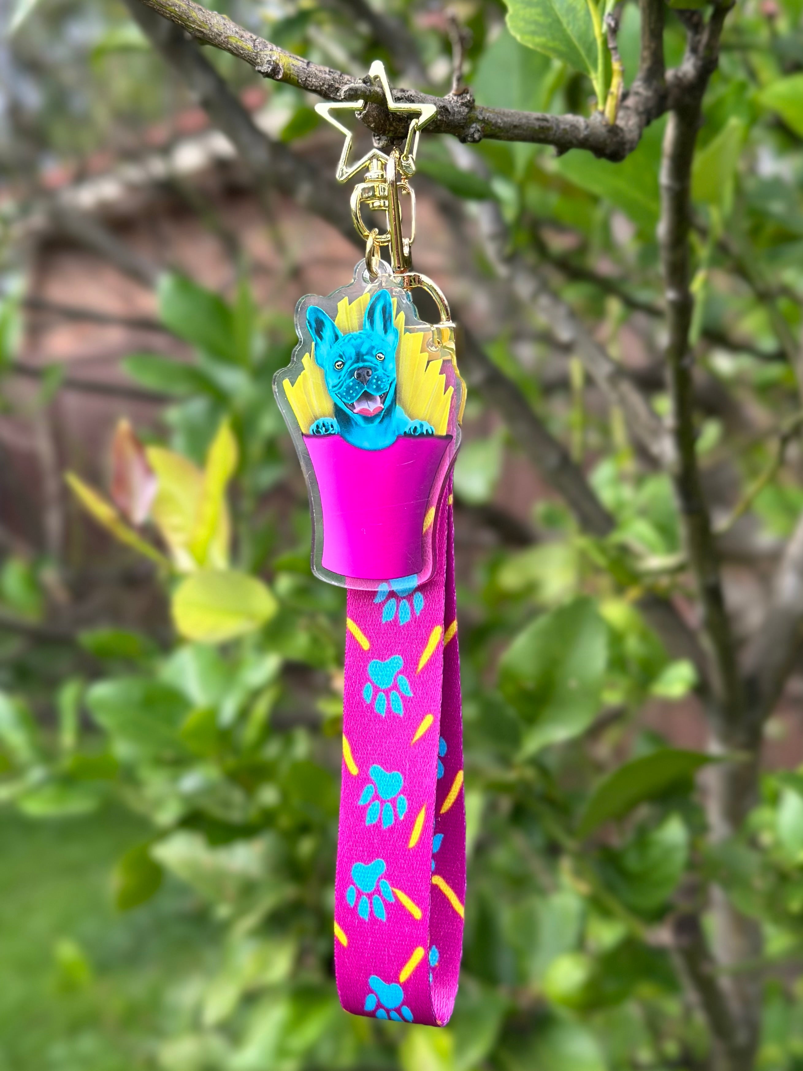 Frankie the French Bulldog Fries Acrylic Keychain or Lanyard!