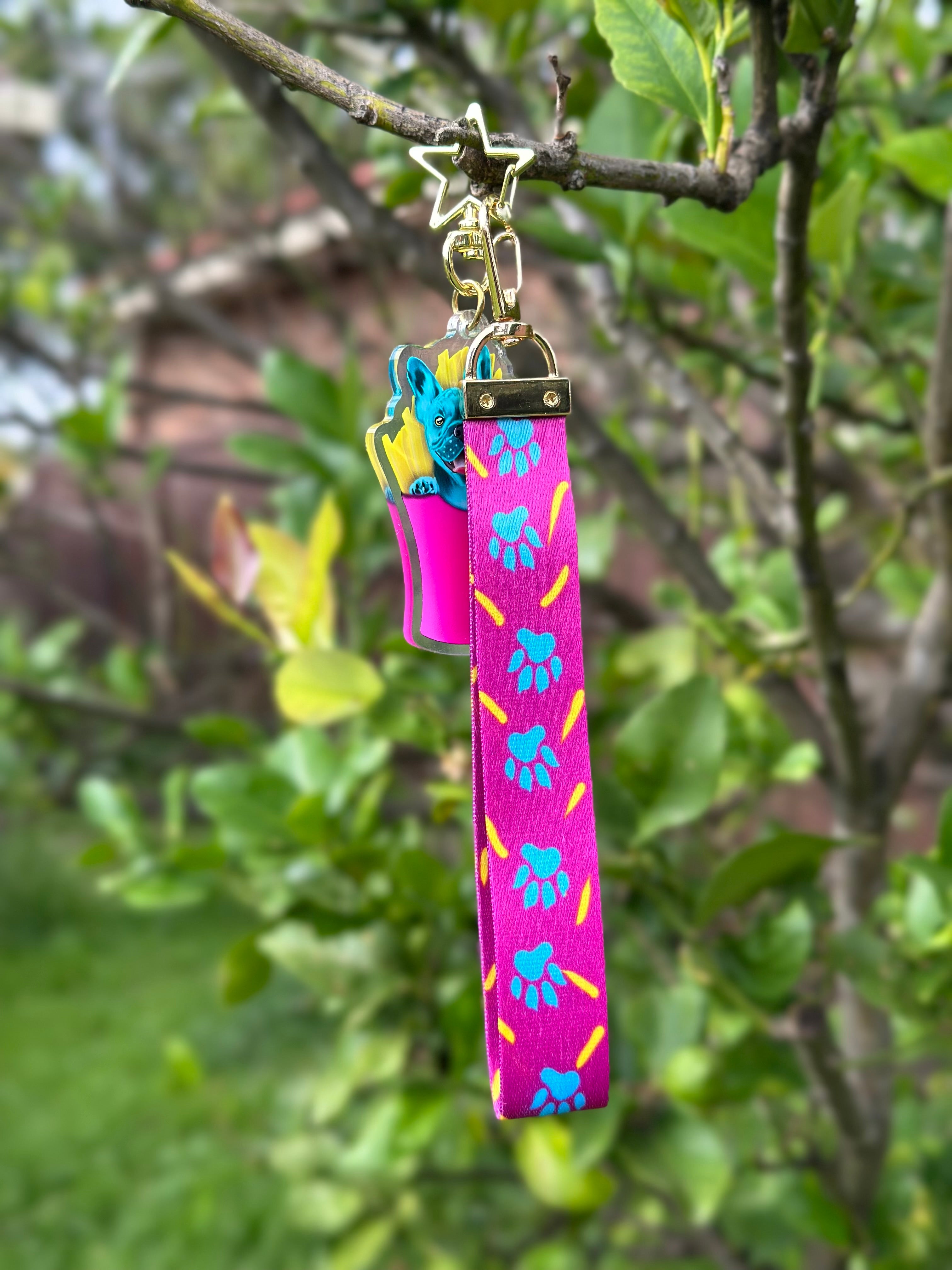Frankie the French Bulldog Fries Acrylic Keychain or Lanyard!