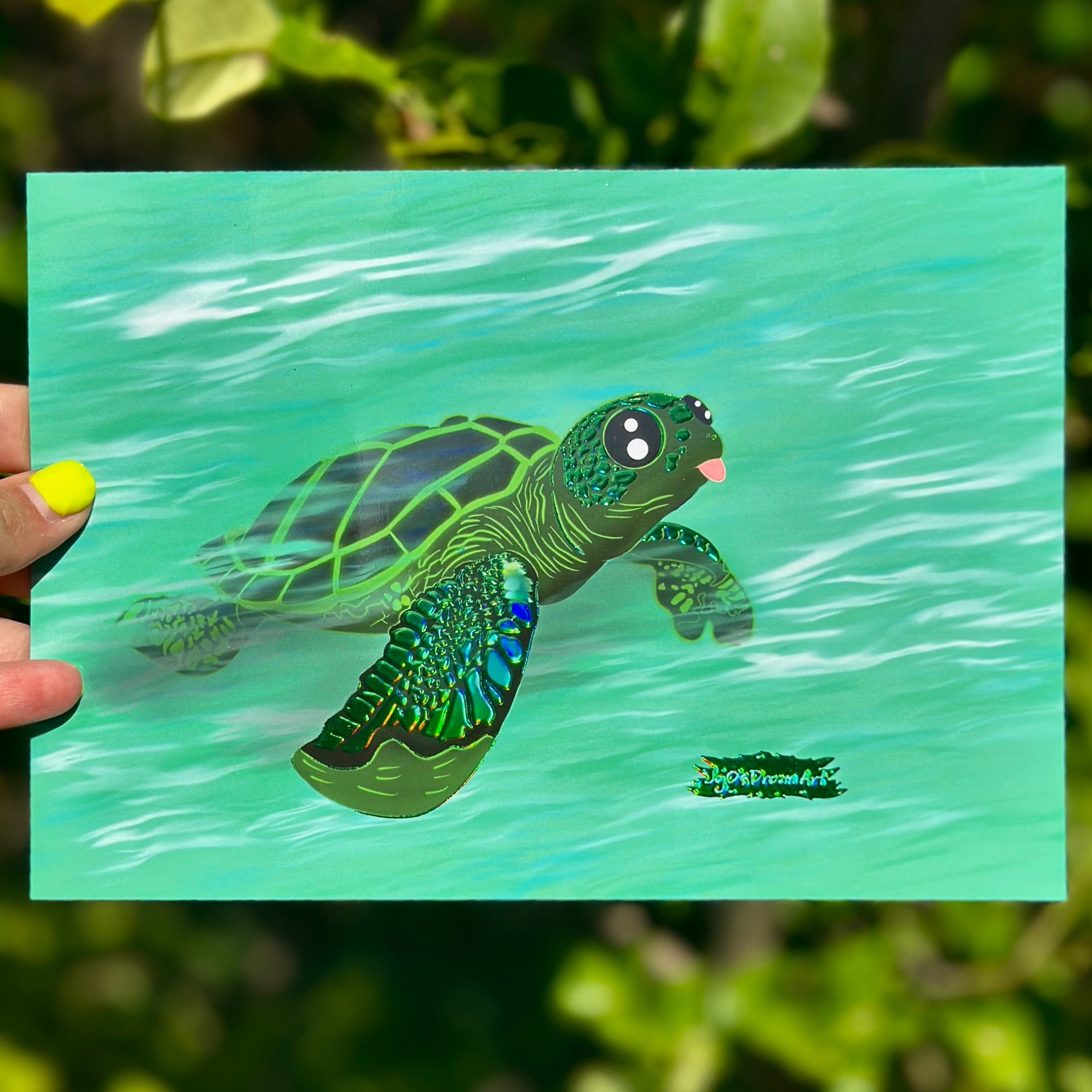 Taco the Sea Turtle A5 Foil Art Print