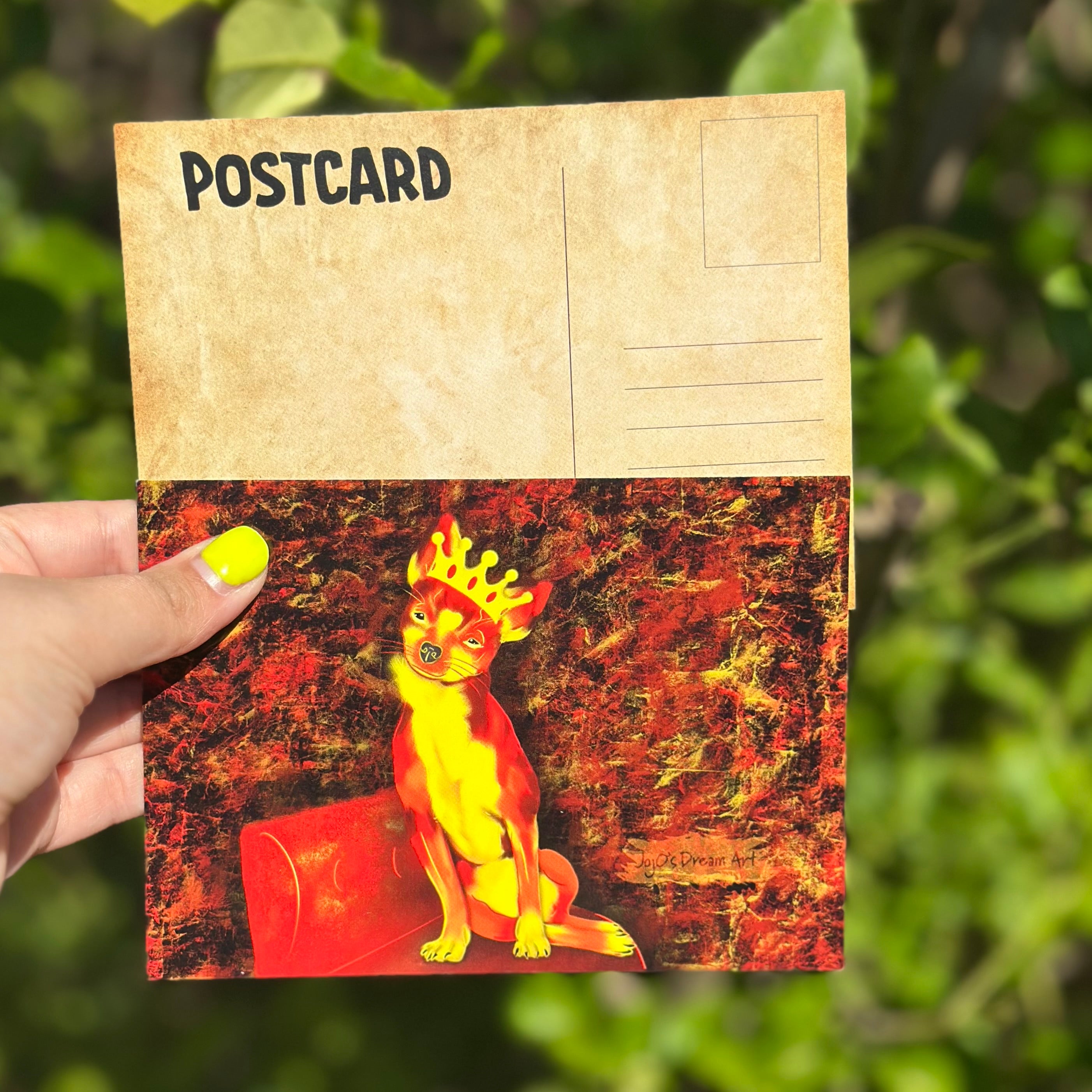 Queen Punk the Chihuahua on her throne A6 Postcard Print