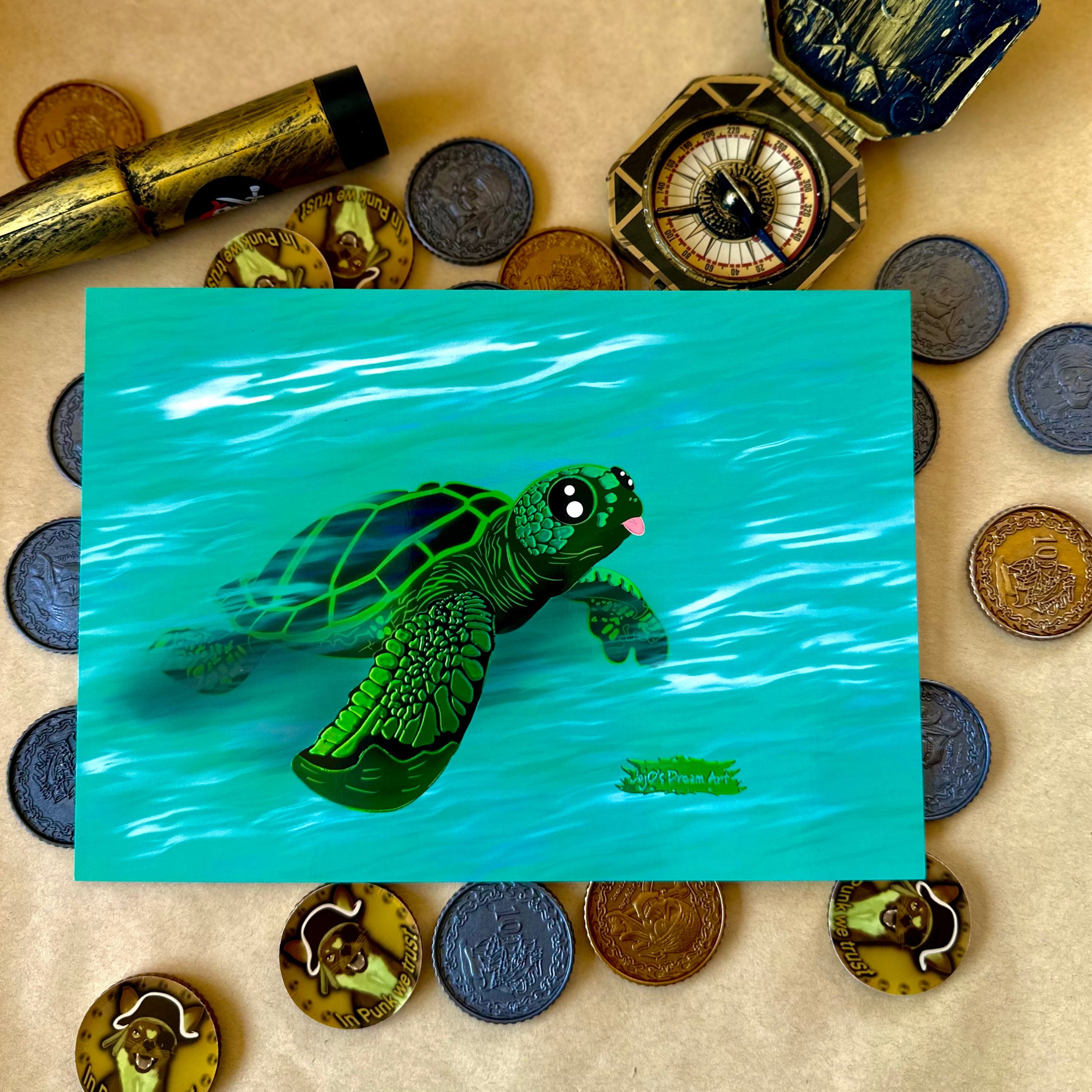 Taco the Sea Turtle A5 Foil Art Print
