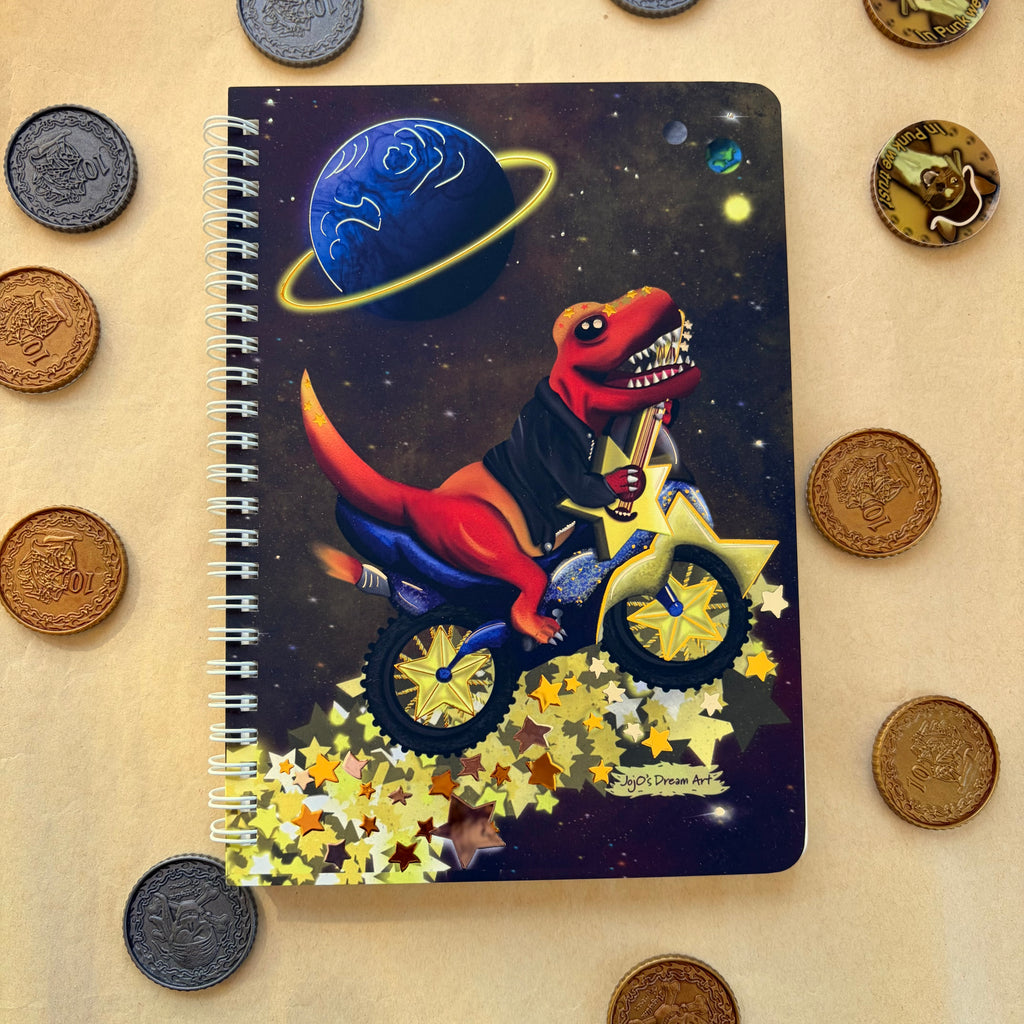 Rex the Space Dinosaur Silver and Gold A5 Spiral Notebook (dinostar)