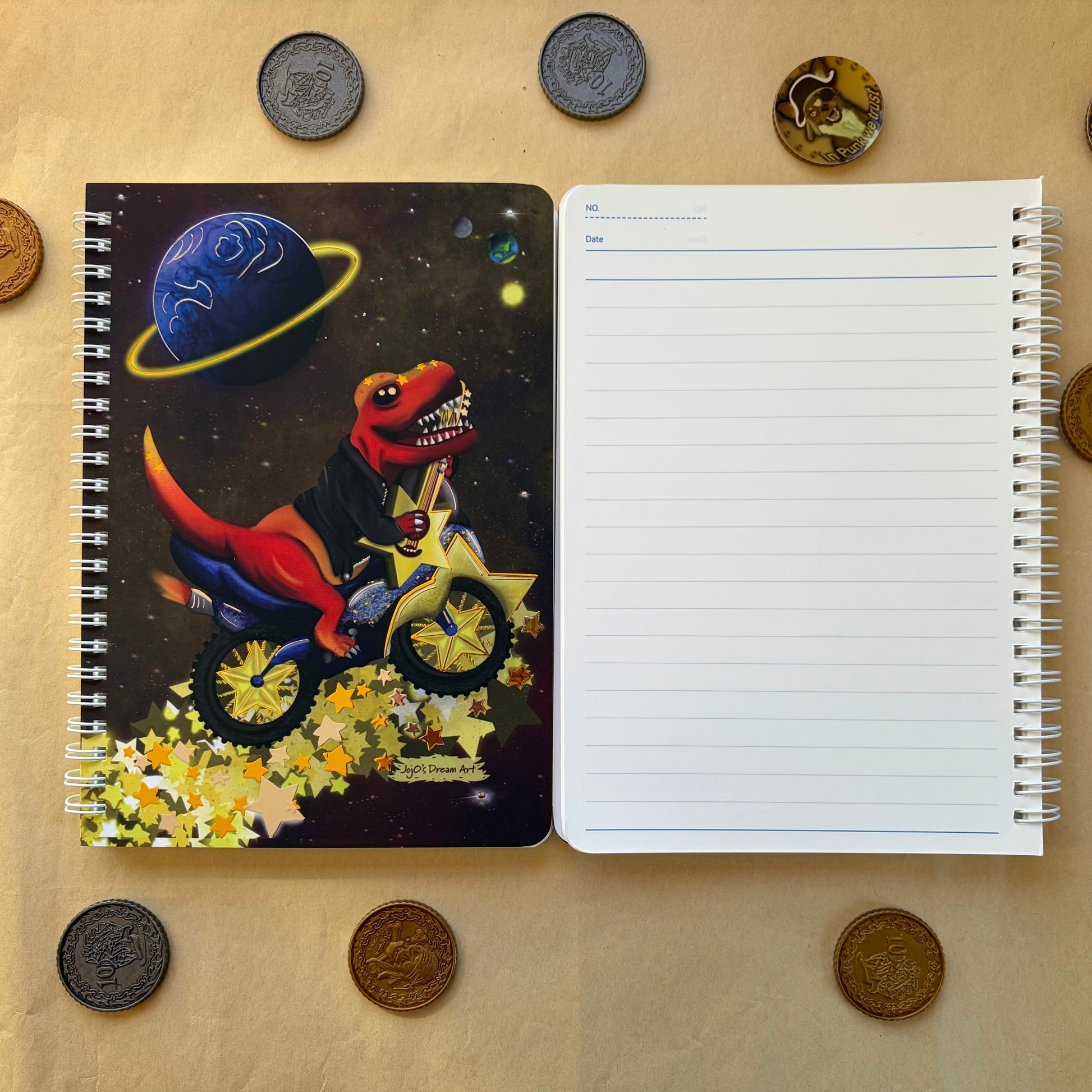 Rex the Space Dinosaur Silver and Gold A5 Spiral Notebook (dinostar)