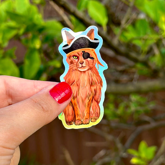 Captain Purrl The Pirate Cat Holographic Sticker!