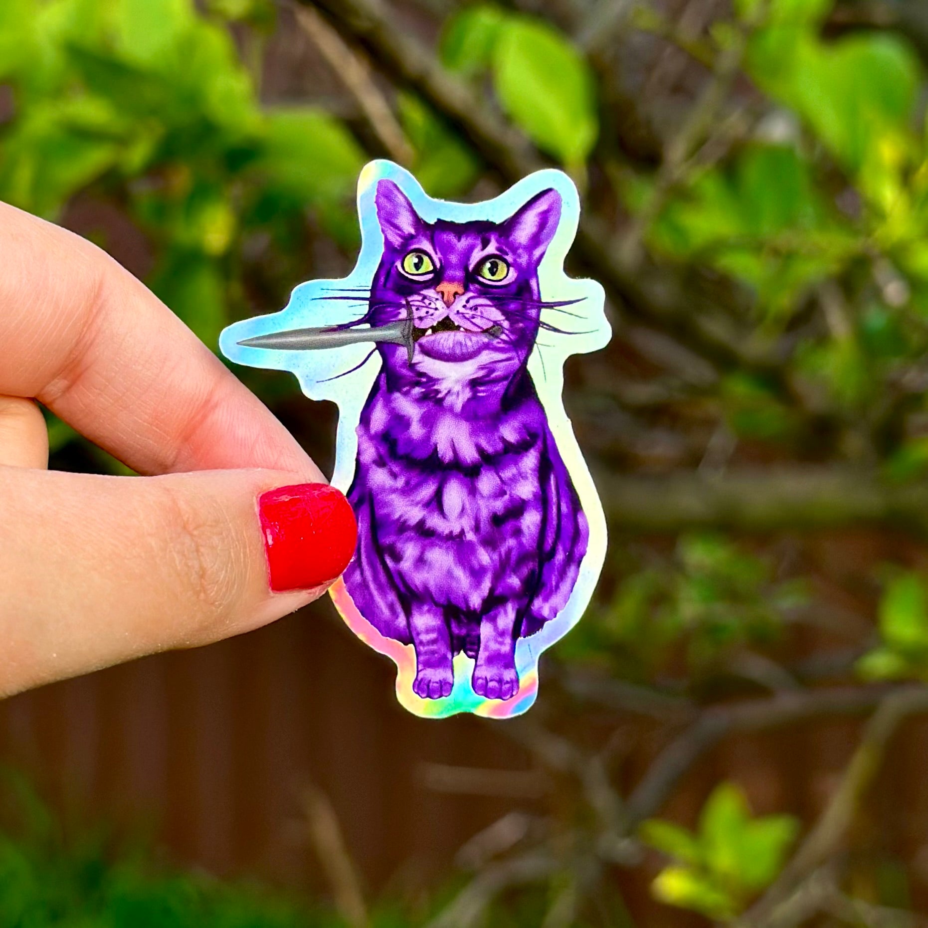 Rosie the Knife Kitty Holographic Sticker!