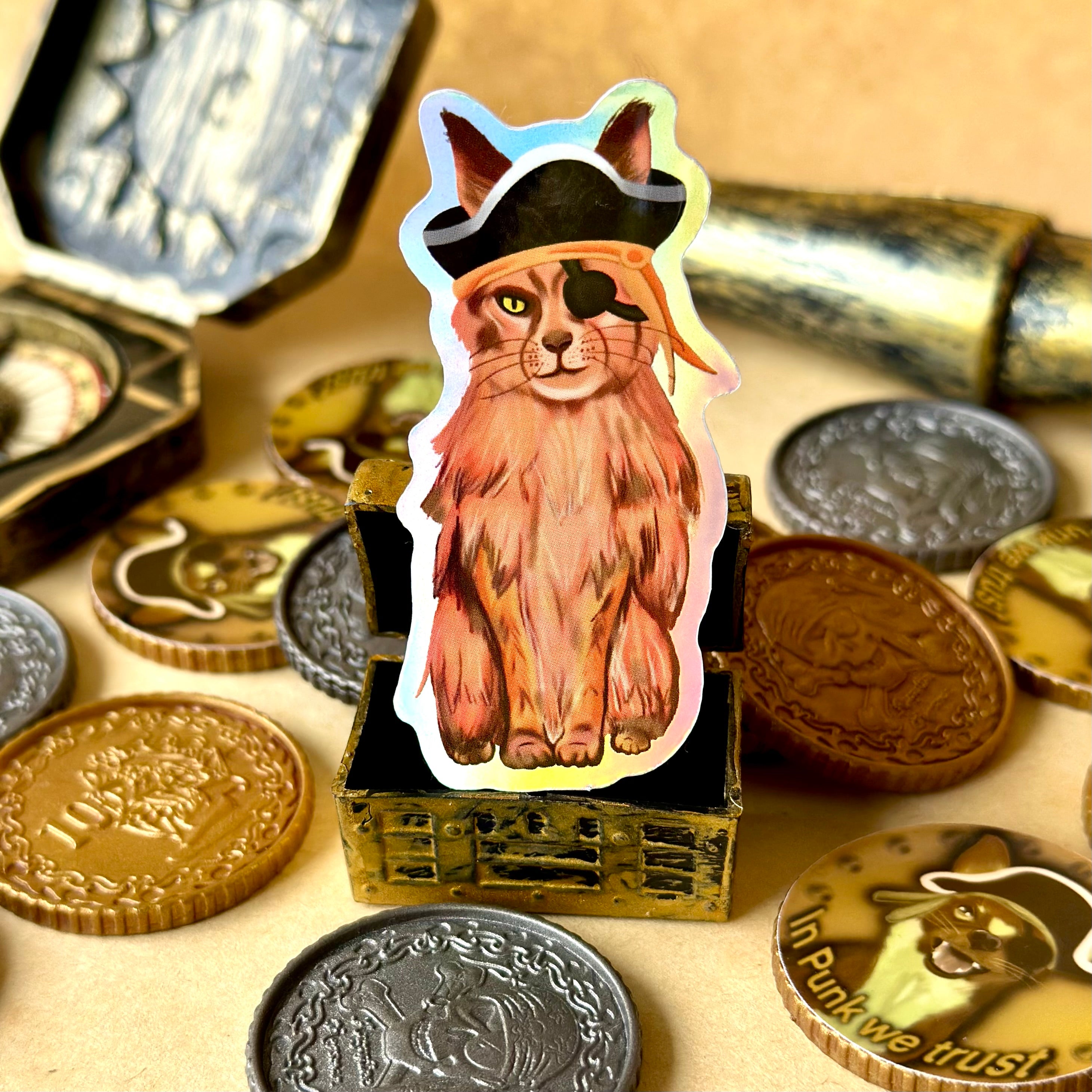 Captain Purrl The Pirate Cat Holographic Sticker!