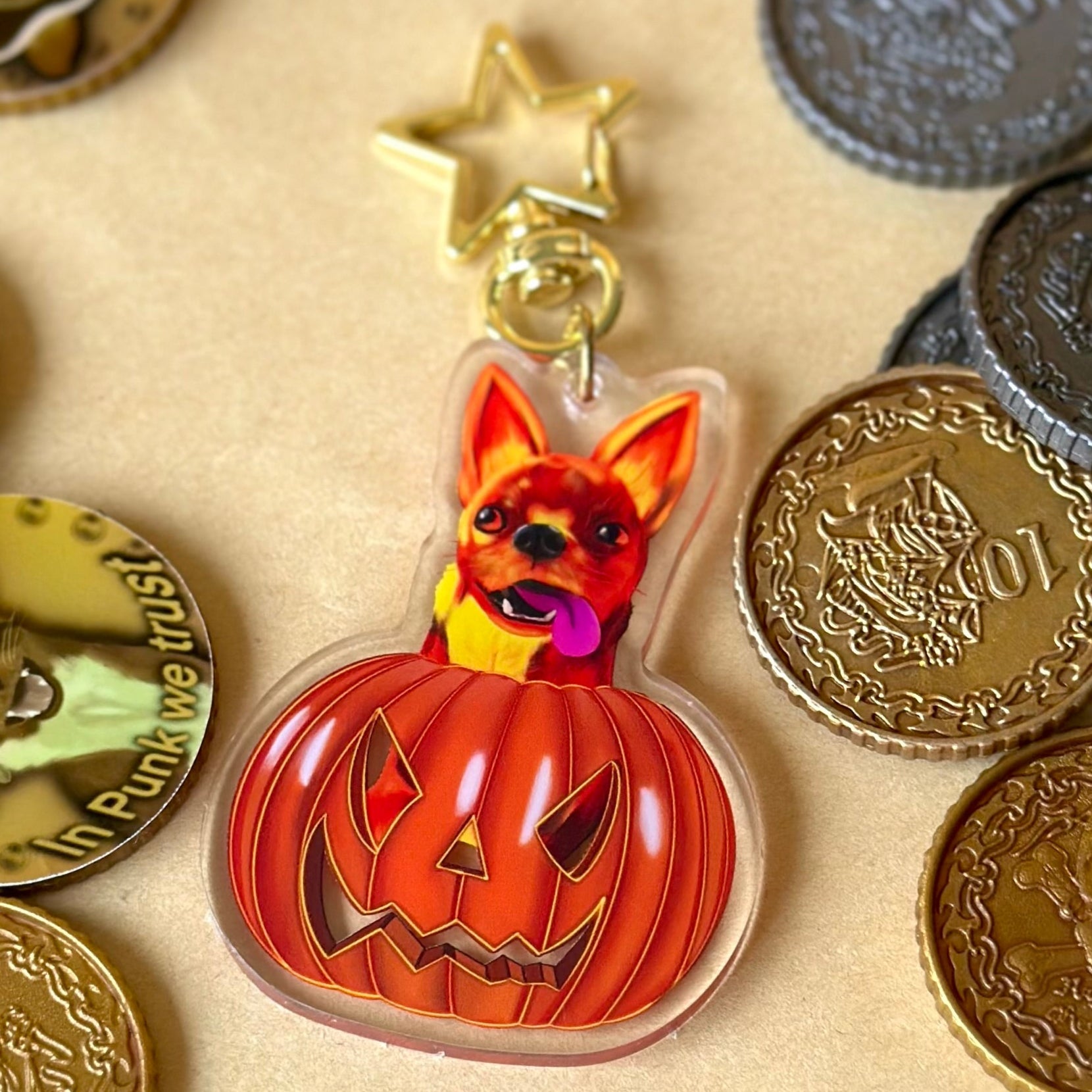 Pumpkin Punk the Chihuahua Acrylic Keychain or Lanyard!
