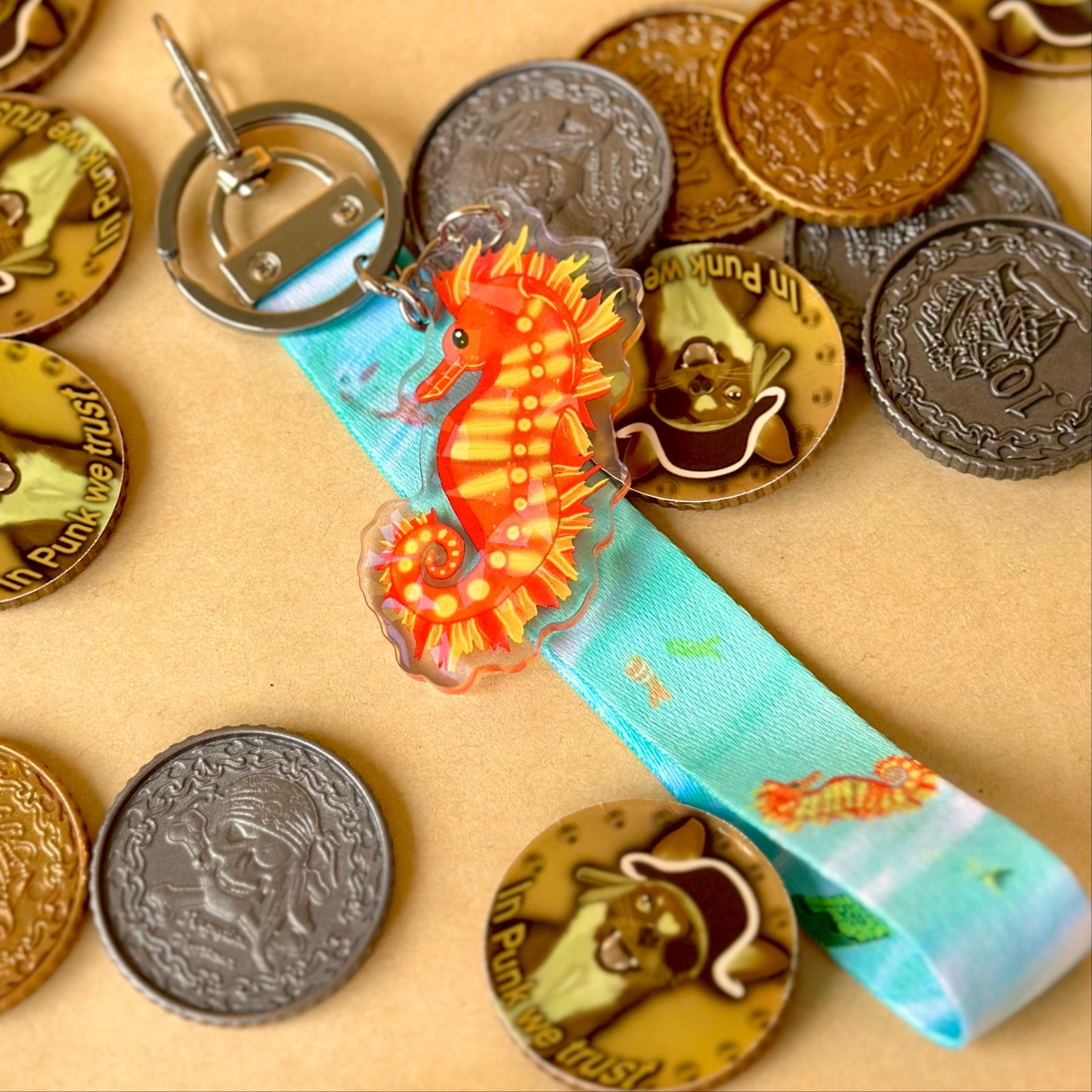 Scarlet the Spunky Seahorse Lanyard with Keychain Charm