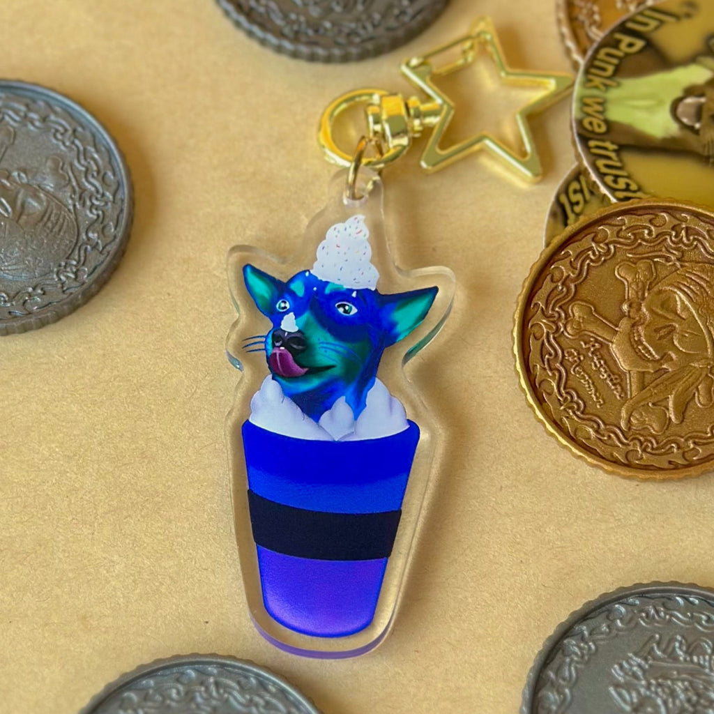 Jack Russell Rok in a Pup Cup Acrylic Keychain or Lanyard!