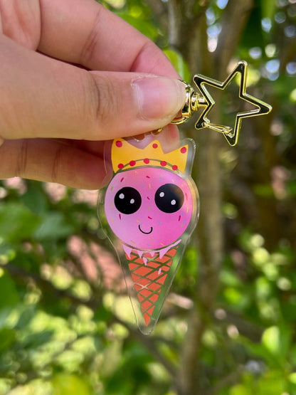 Strawberry Ice Cream Queen Acrylic Keychain with a star clasp Outdoor Photo