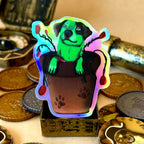 Pot Plant Flash the cattle Dog Holographic Stiker surrounded by Pirate Treasure