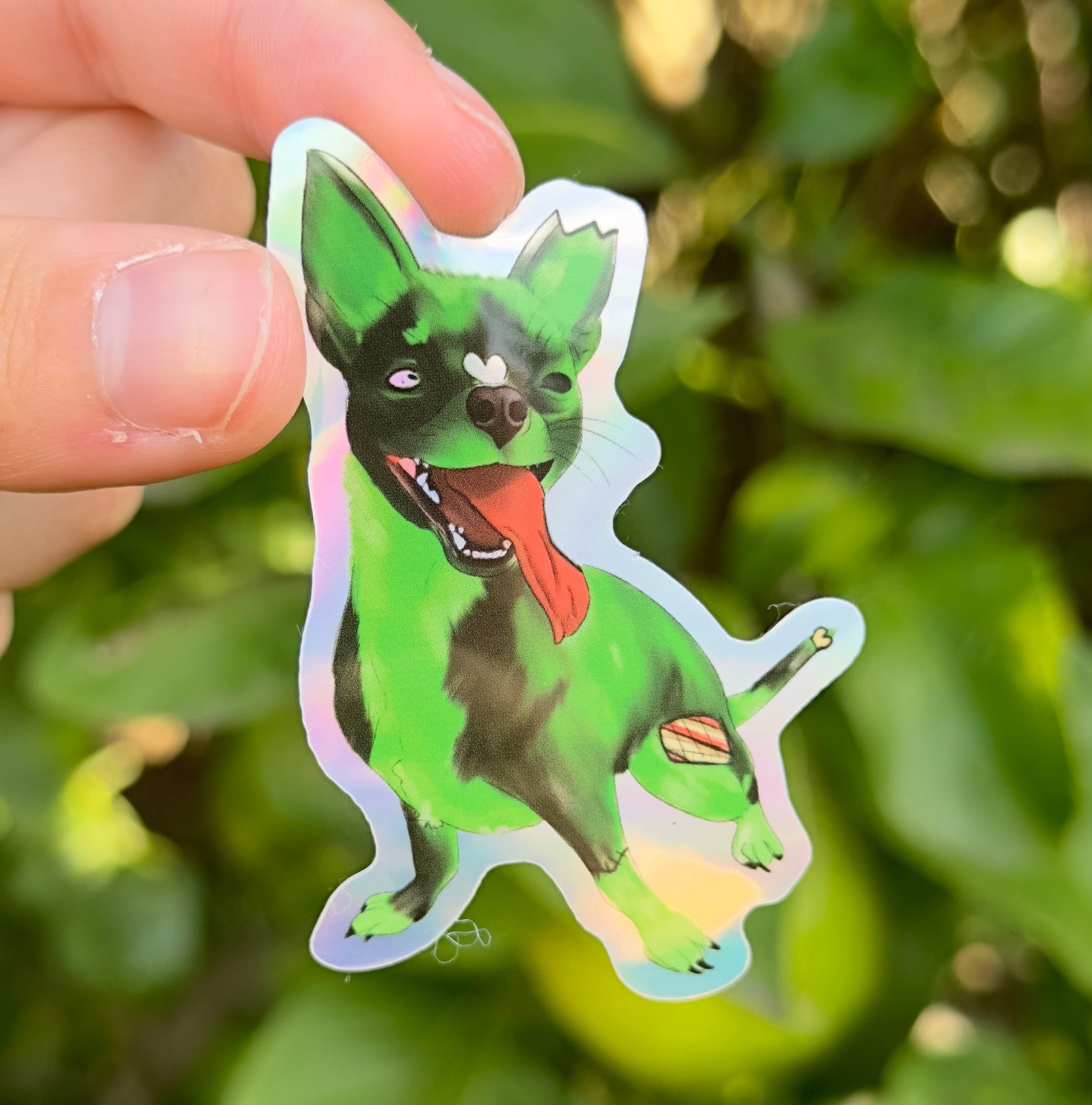 Punk the Zombie Chihuahua Holographic Sticker Outdoor