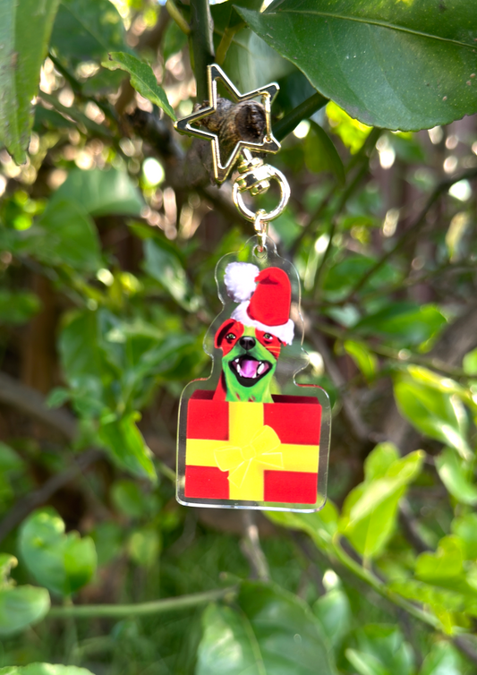 Cheeky Puppy Christmas Present Keychain