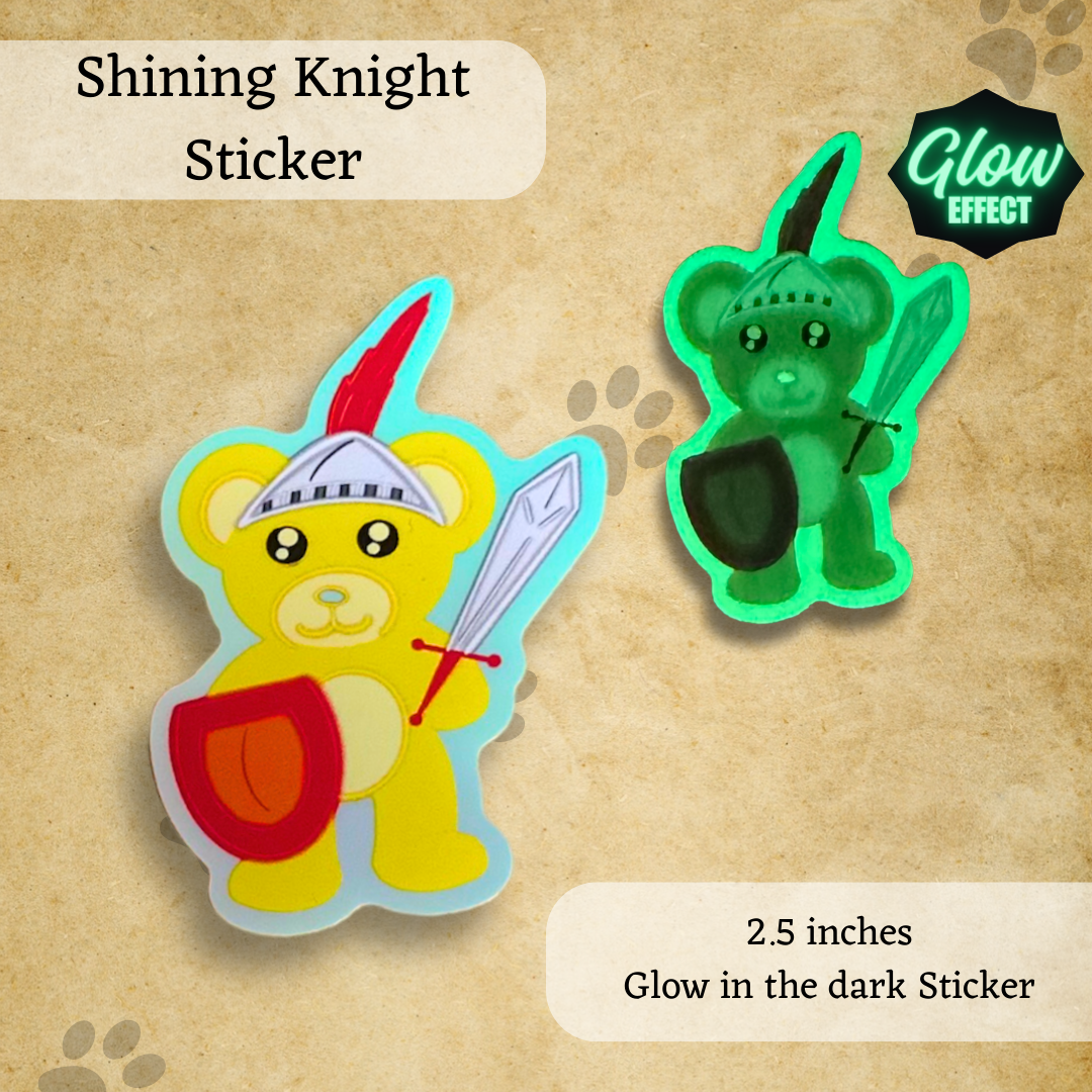 Shining Knight Cute Yellow Bear Glow in the Dark Sticker