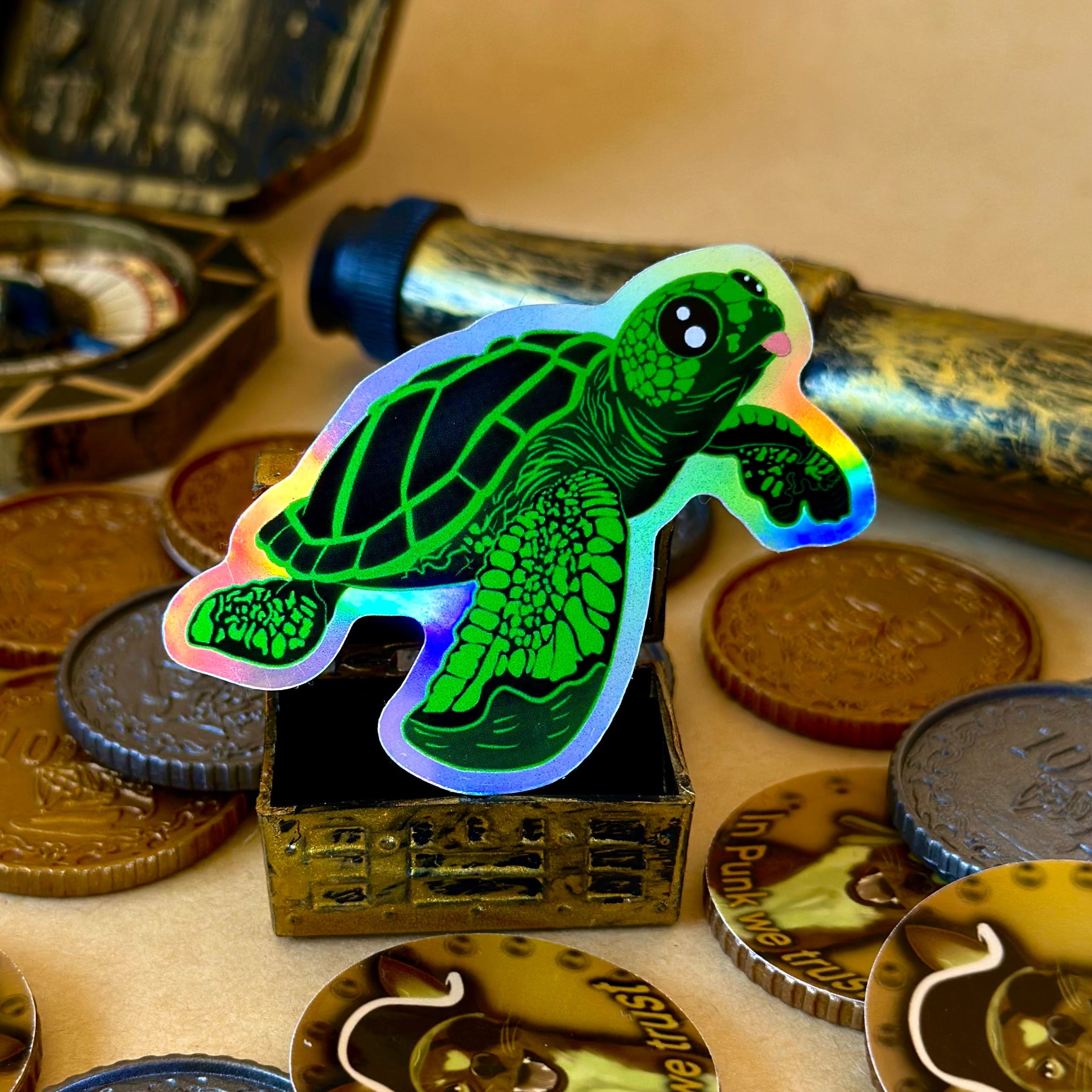 Taco the turtle Holographic Surrounded by Pirate treasure
